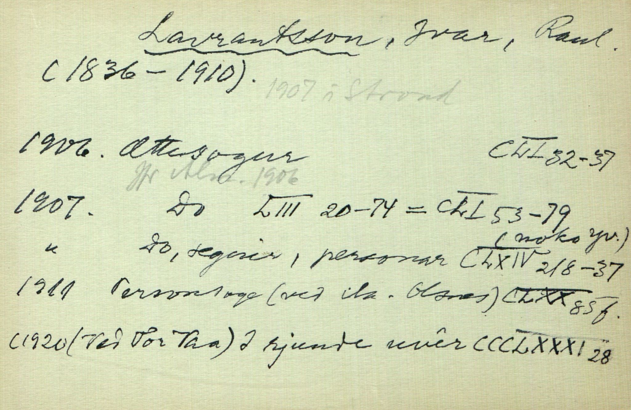 Rikard Berge, TEMU/TGM-A-1003/I/L0012: Personregister- L, 1910-1950