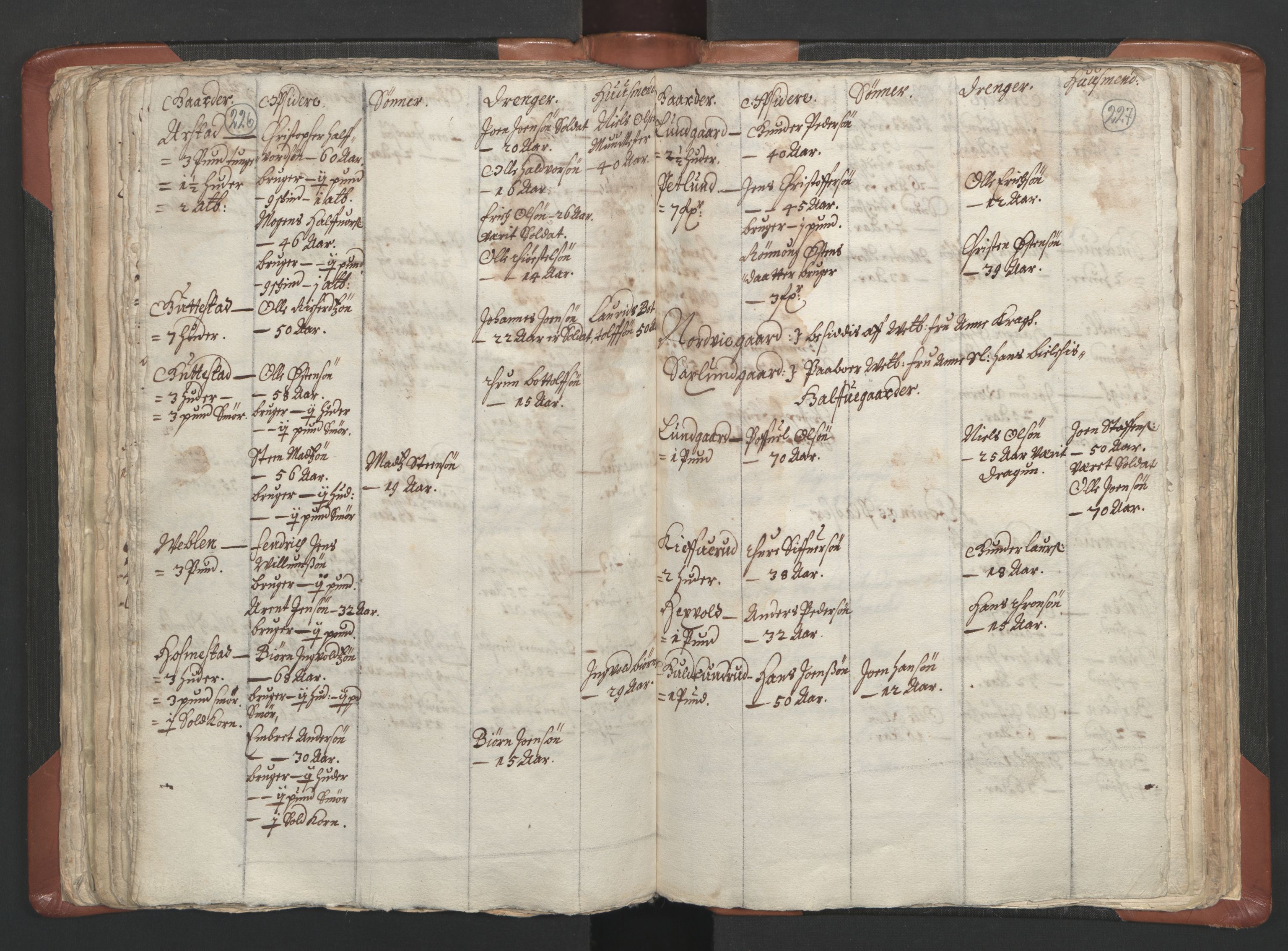 RA, Vicar's Census 1664-1666, no. 5: Hedmark deanery, 1664-1666, p. 226-227