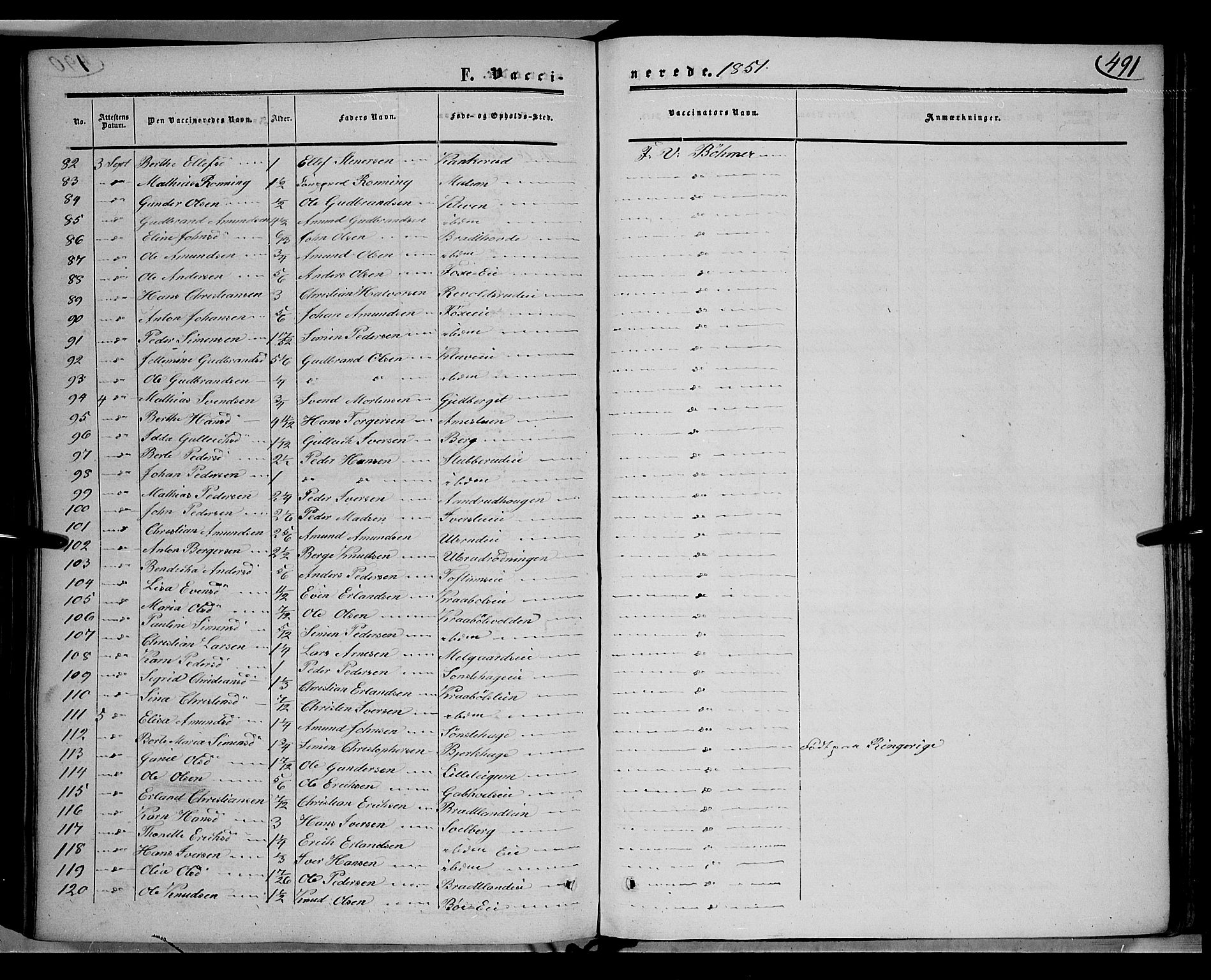 Gausdal prestekontor, SAH/PREST-090/H/Ha/Haa/L0008: Parish register (official) no. 8, 1850-1861, p. 491