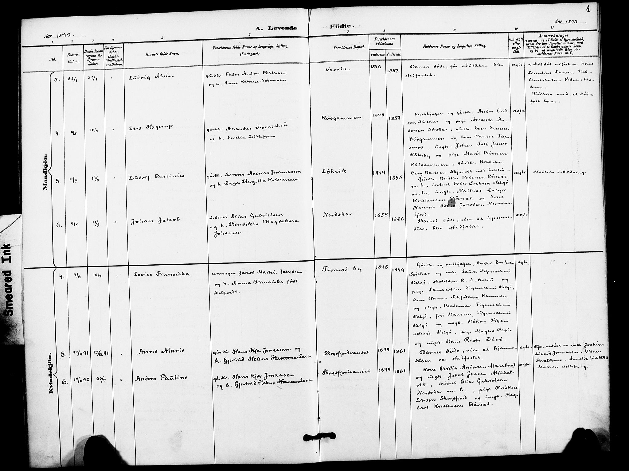 Karlsøy sokneprestembete, SATØ/S-1299/H/Ha/Haa/L0012kirke: Parish register (official) no. 12, 1892-1902, p. 4