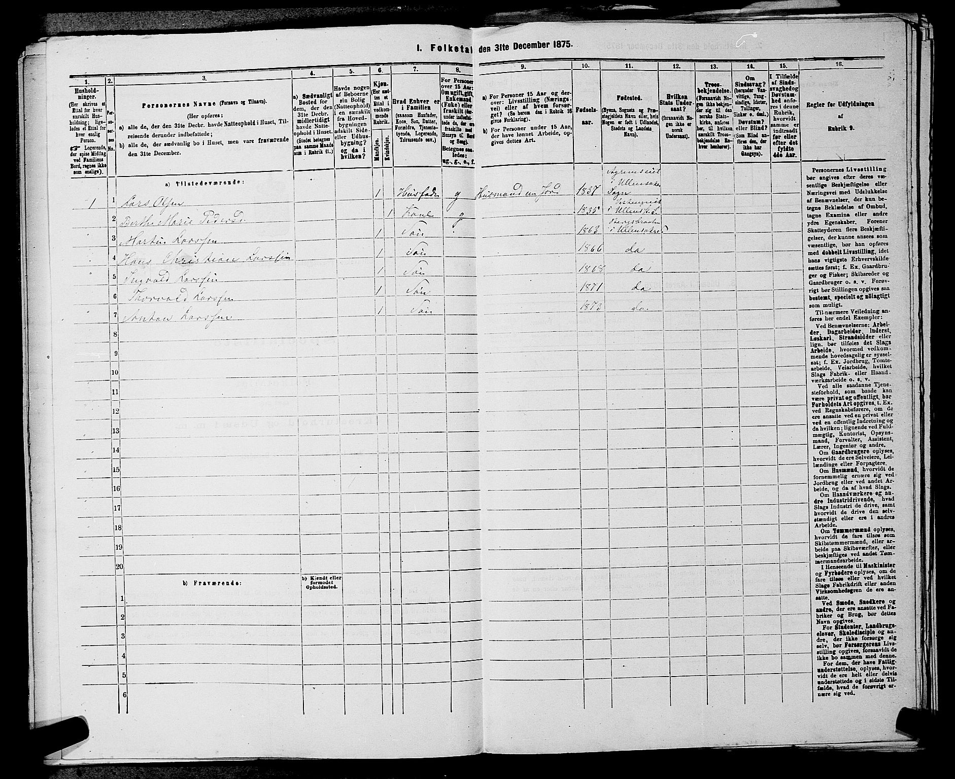 RA, 1875 census for 0235P Ullensaker, 1875, p. 967