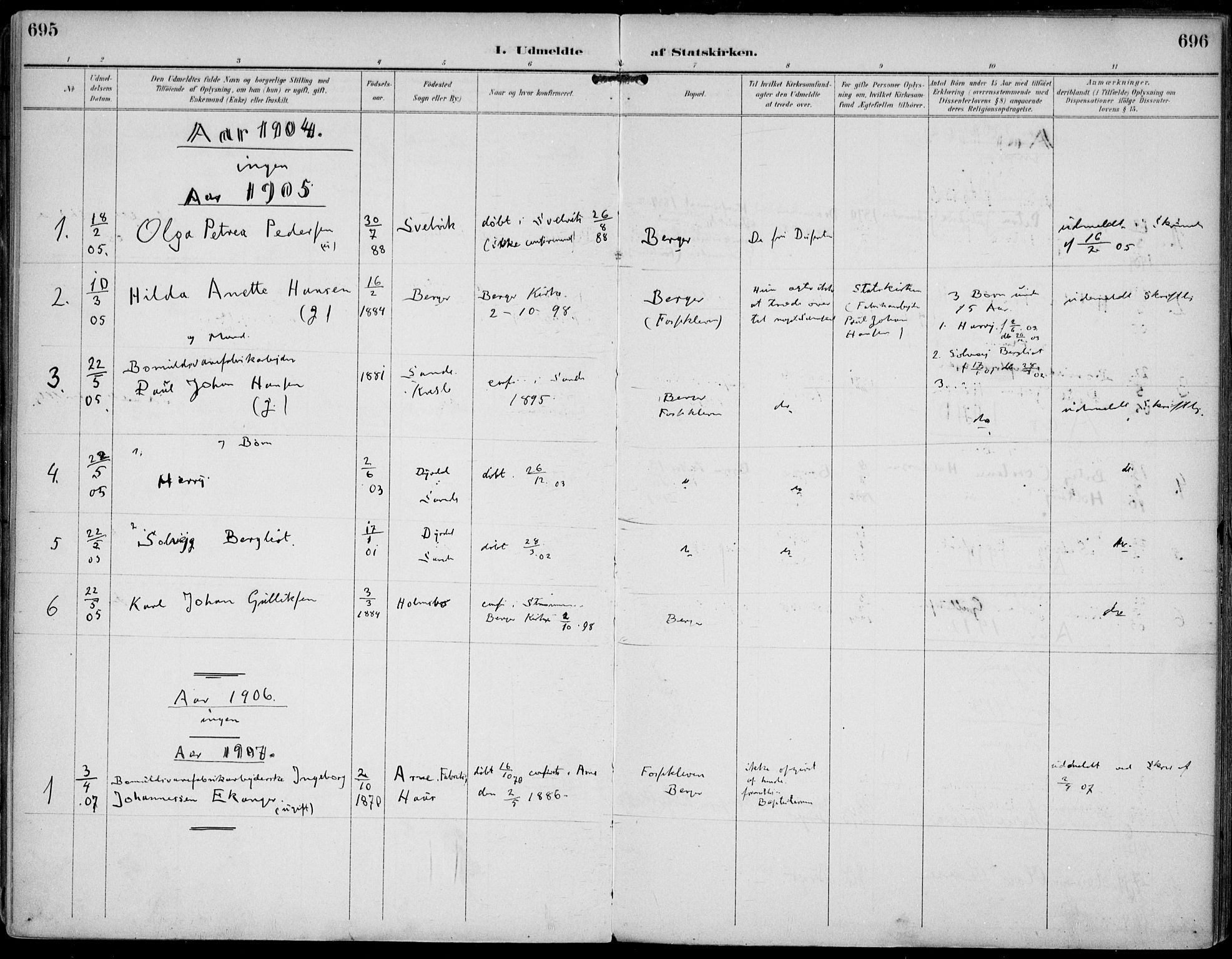 Strømm kirkebøker, AV/SAKO-A-322/F/Fa/L0005: Parish register (official) no. I 5, 1898-1919, p. 695-696