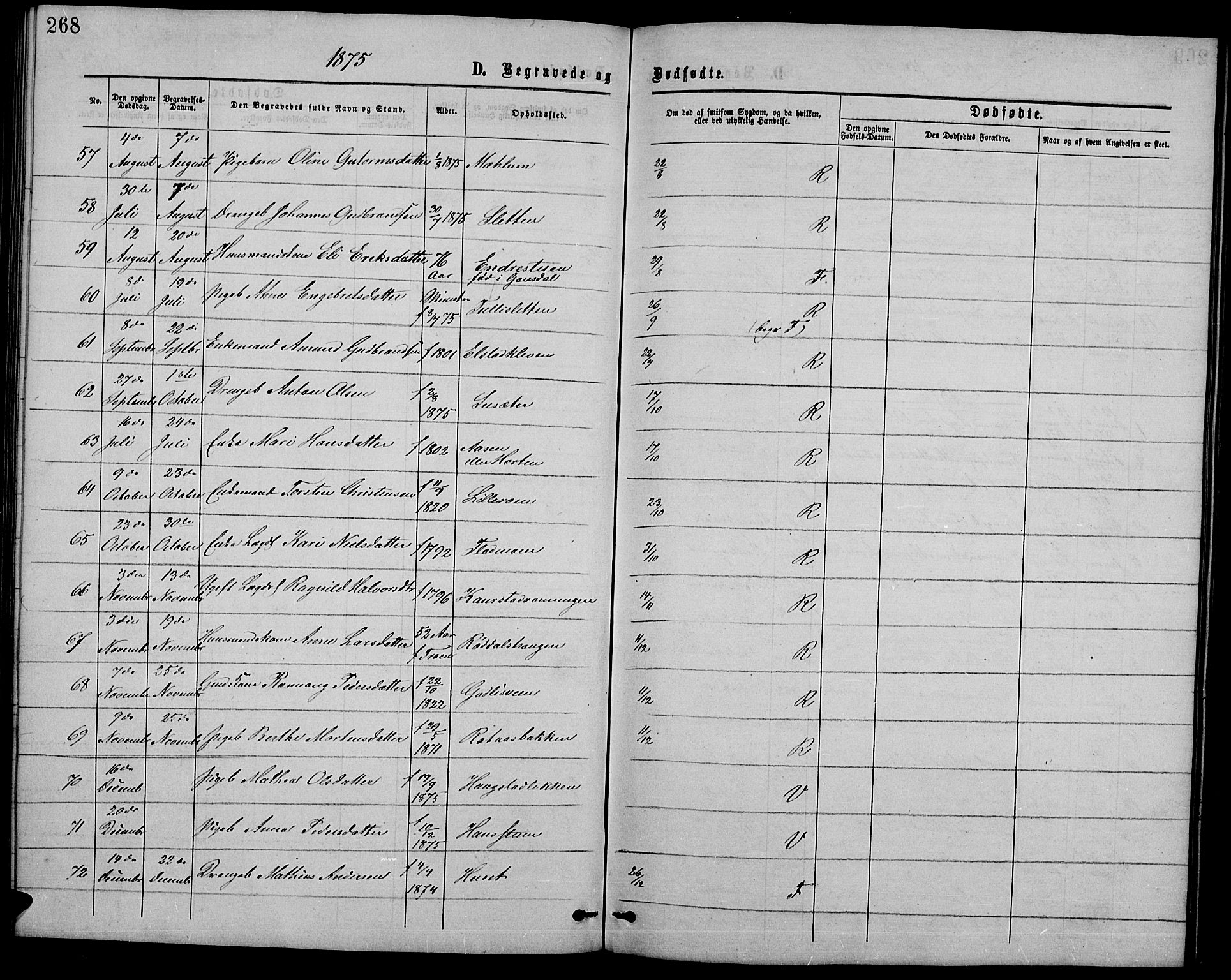 Ringebu prestekontor, AV/SAH-PREST-082/H/Ha/Hab/L0004: Parish register (copy) no. 4, 1867-1879, p. 268