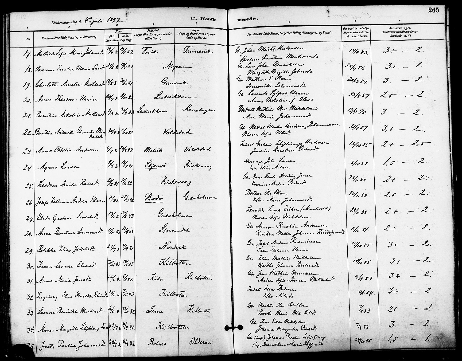 Trondenes sokneprestkontor, SATØ/S-1319/H/Ha/L0016kirke: Parish register (official) no. 16, 1890-1898, p. 265
