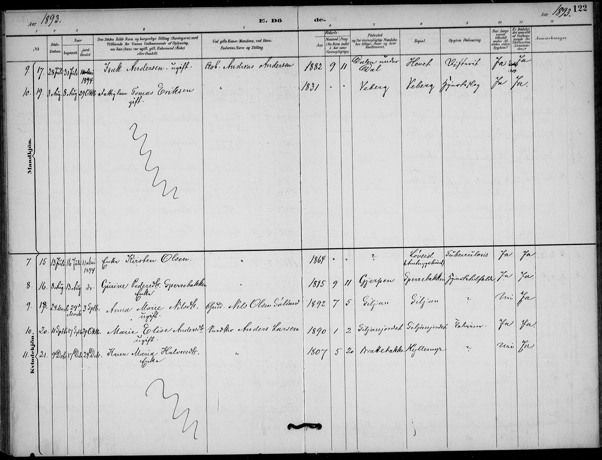 Solum kirkebøker, SAKO/A-306/F/Fb/L0002: Parish register (official) no. II 2, 1893-1901, p. 122