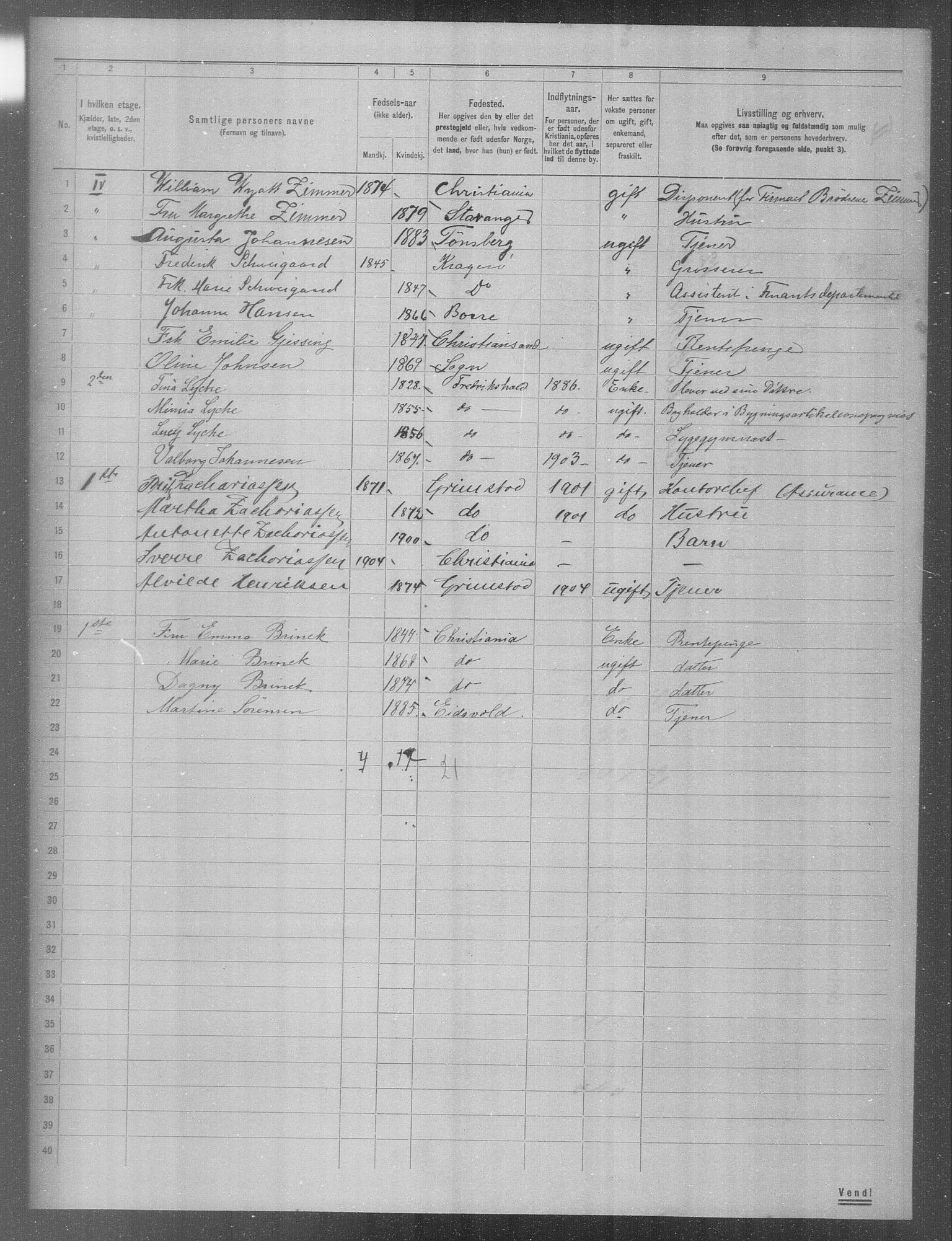 OBA, Municipal Census 1904 for Kristiania, 1904, p. 2478