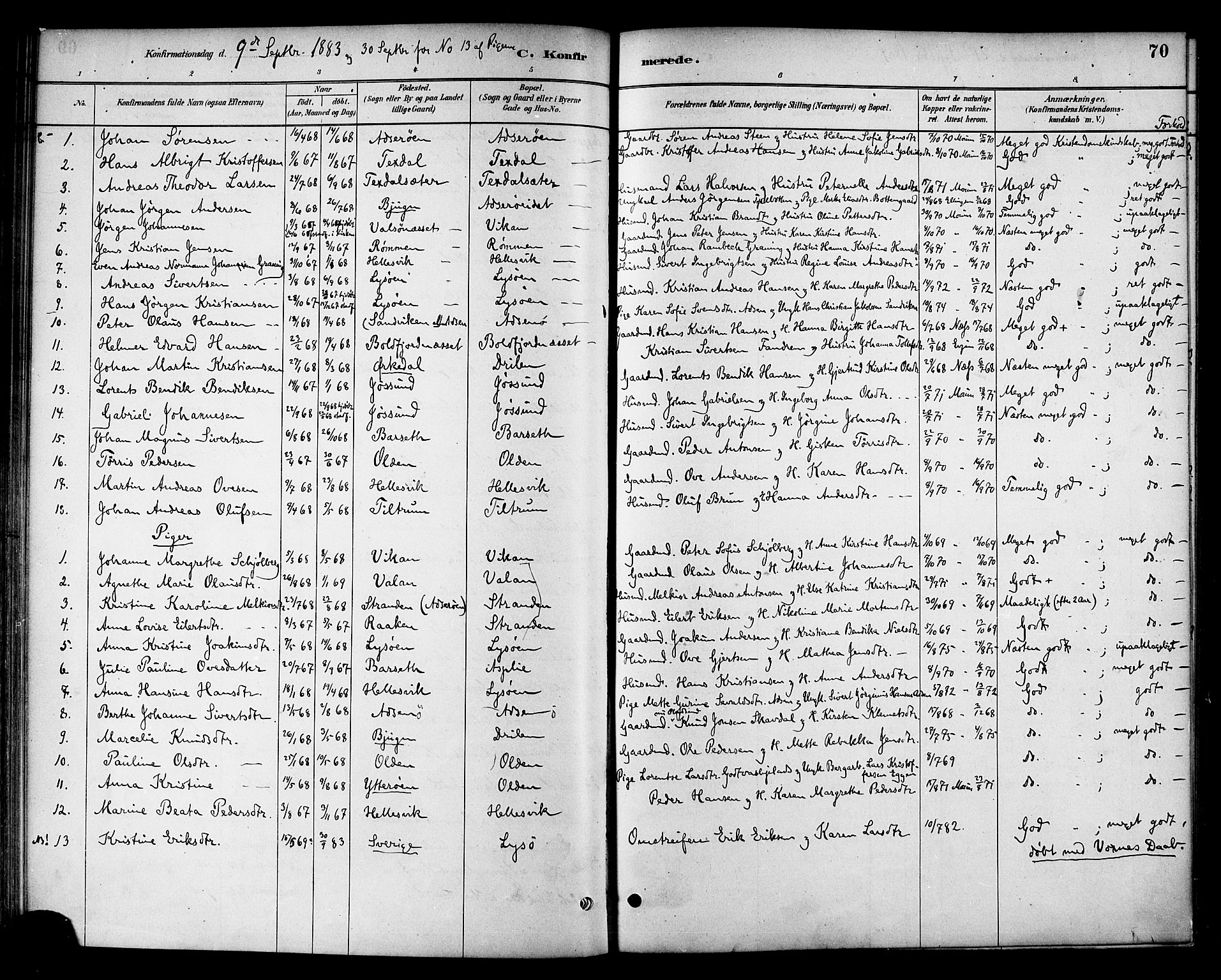 Ministerialprotokoller, klokkerbøker og fødselsregistre - Sør-Trøndelag, SAT/A-1456/654/L0663: Parish register (official) no. 654A01, 1880-1894, p. 70