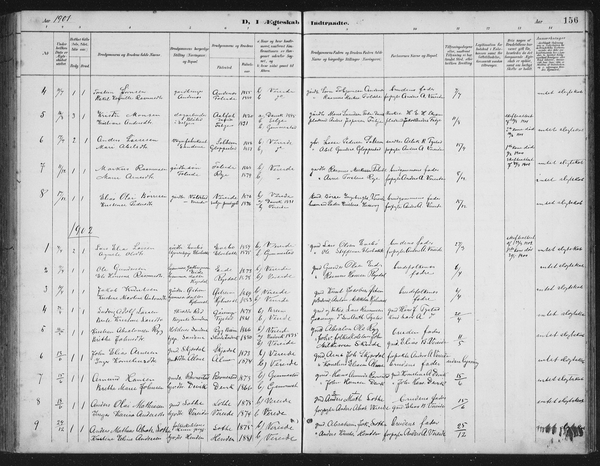 Gloppen sokneprestembete, AV/SAB-A-80101/H/Hab/Habb/L0002: Parish register (copy) no. B 2, 1889-1909, p. 156