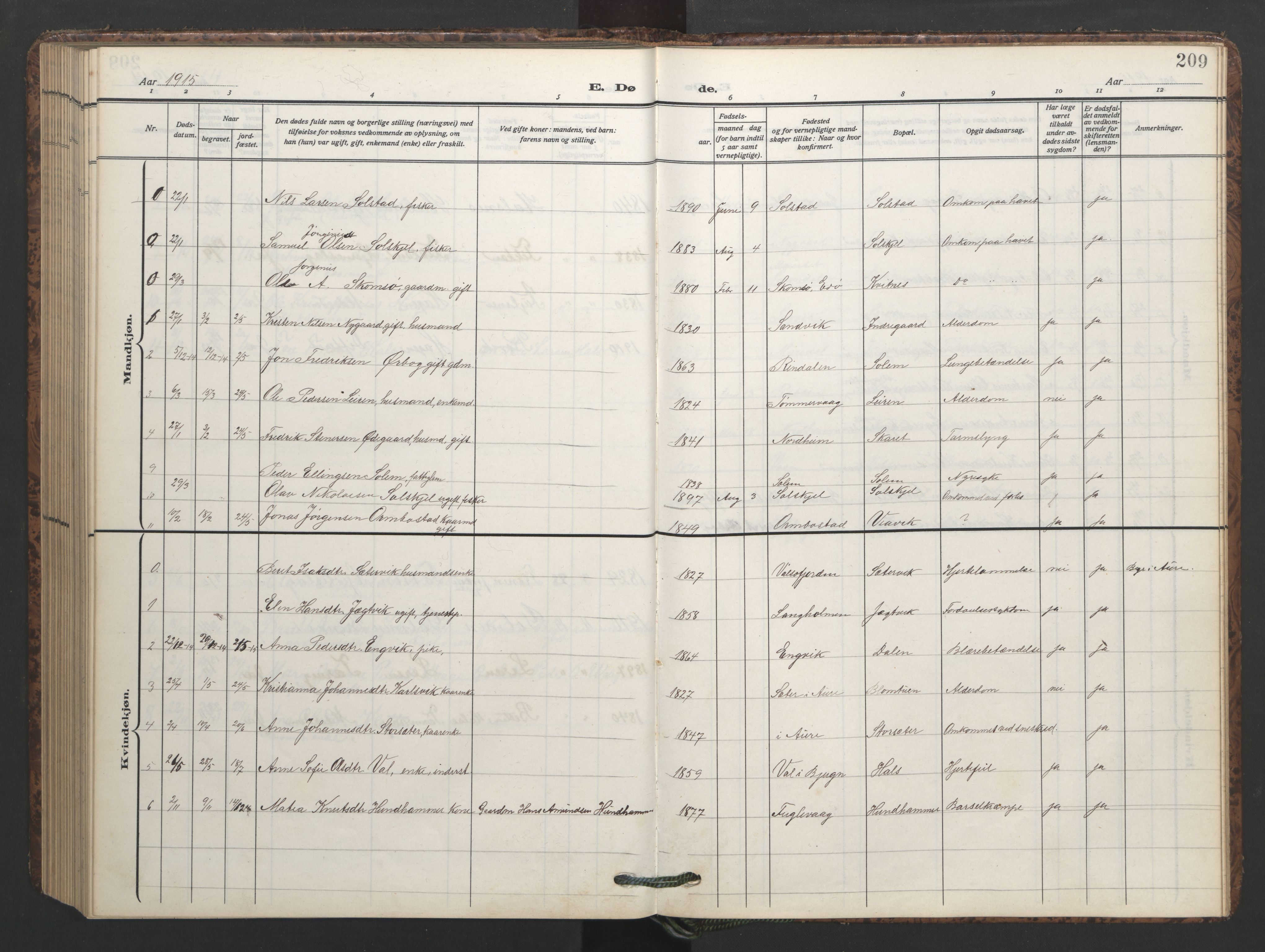 Ministerialprotokoller, klokkerbøker og fødselsregistre - Møre og Romsdal, AV/SAT-A-1454/577/L0897: Parish register (copy) no. 577C01, 1909-1946, p. 209