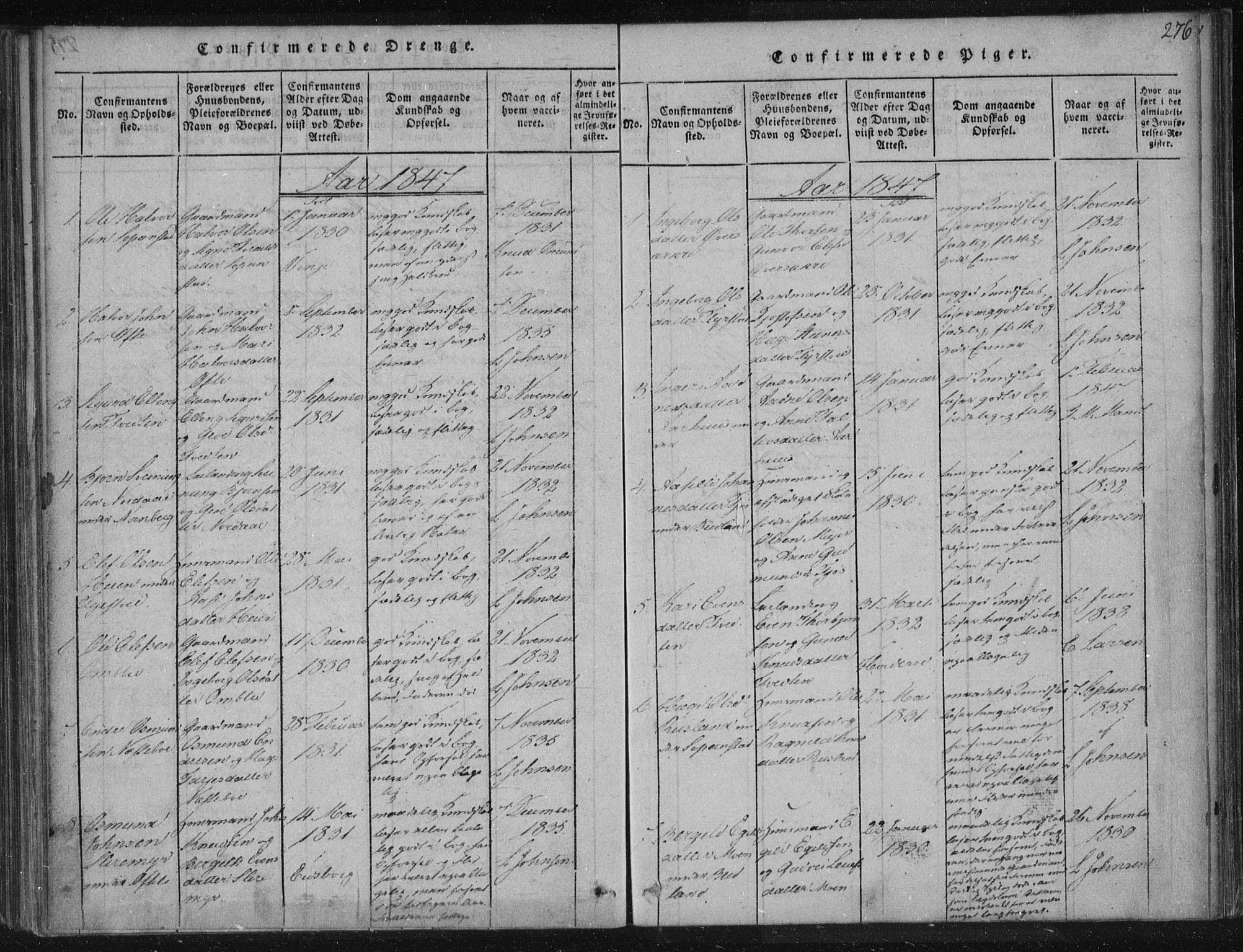 Lårdal kirkebøker, SAKO/A-284/F/Fc/L0001: Parish register (official) no. III 1, 1815-1860, p. 276