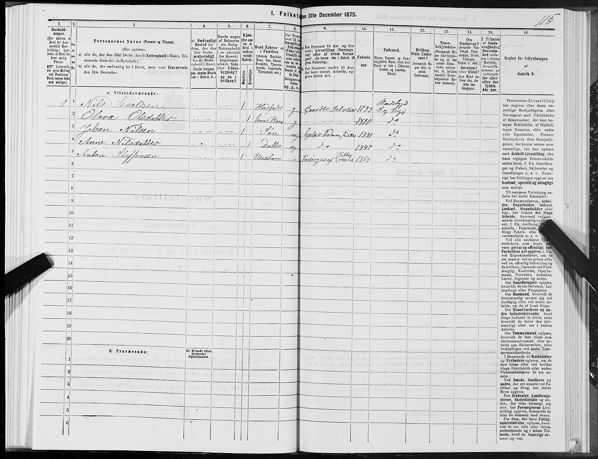 SAT, 1875 census for 1625P Stadsbygd, 1875, p. 2115