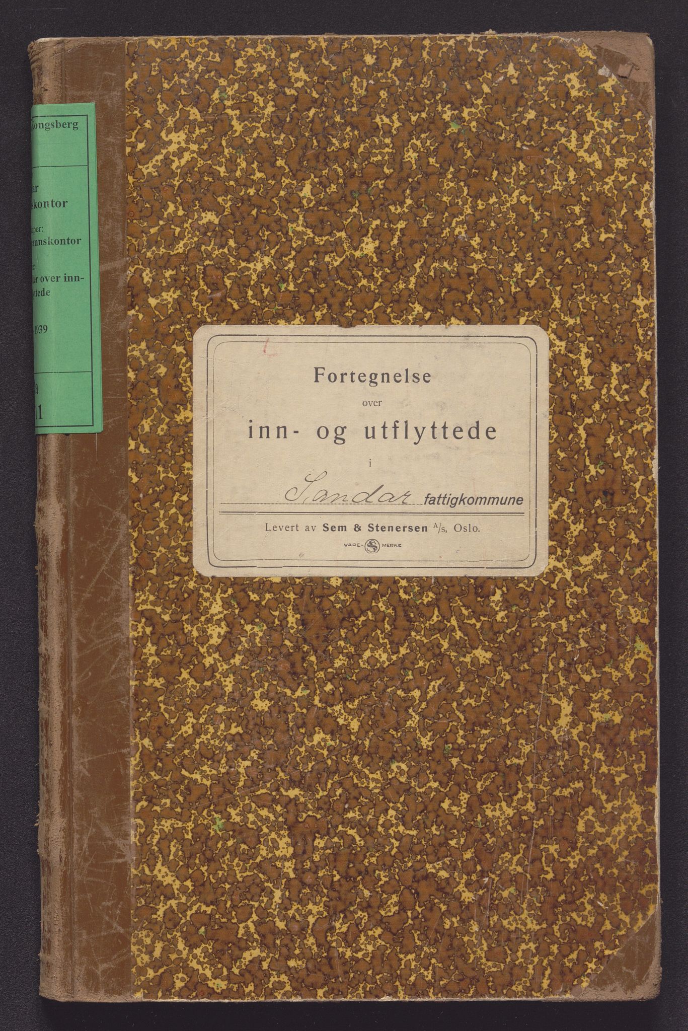 Sandar lensmannskontor, AV/SAKO-A-545/O/Oa/L0011: Protokoll over inn- og utflyttede, 1938-1939