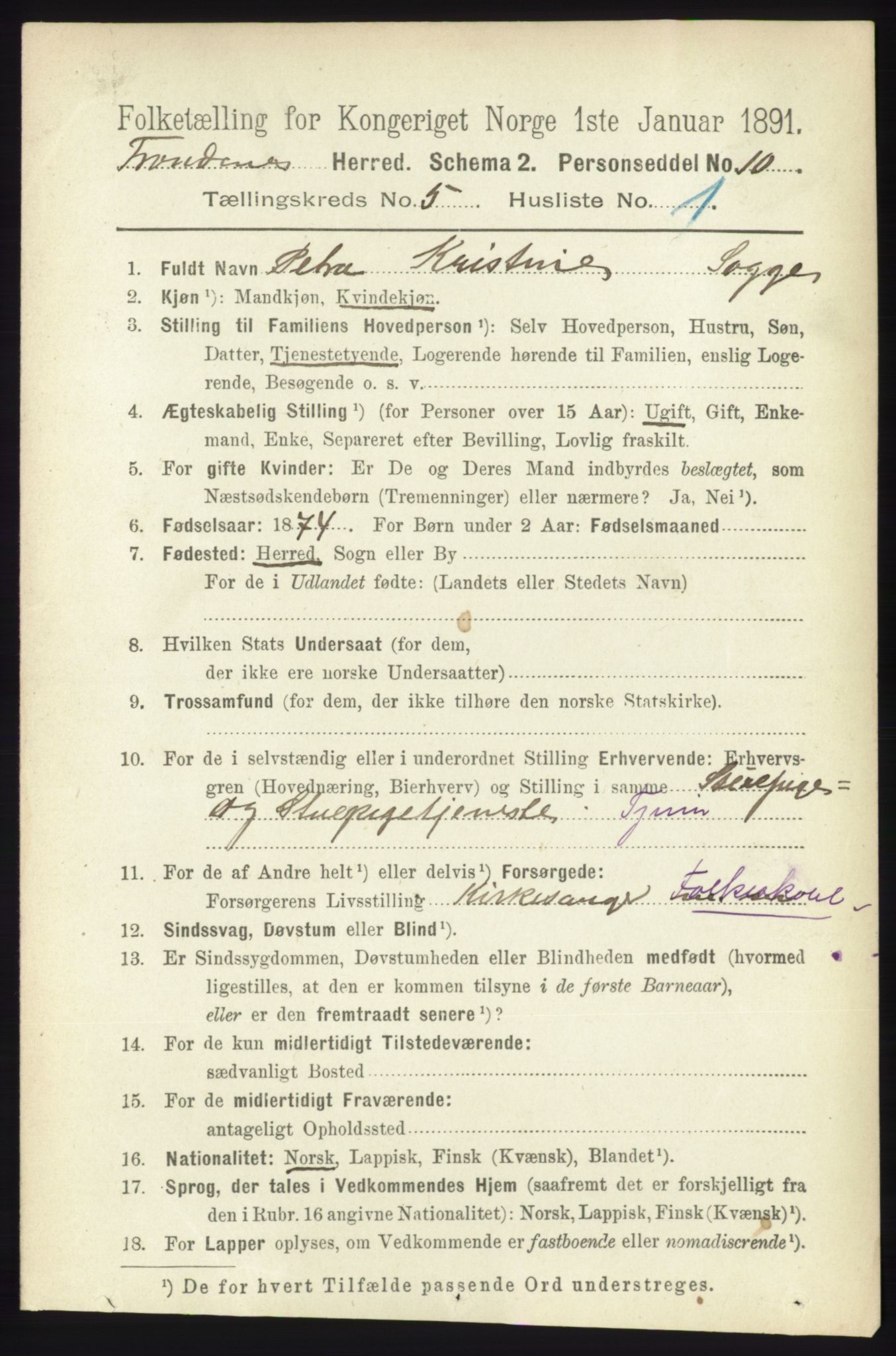 RA, 1891 census for 1914 Trondenes, 1891, p. 2832