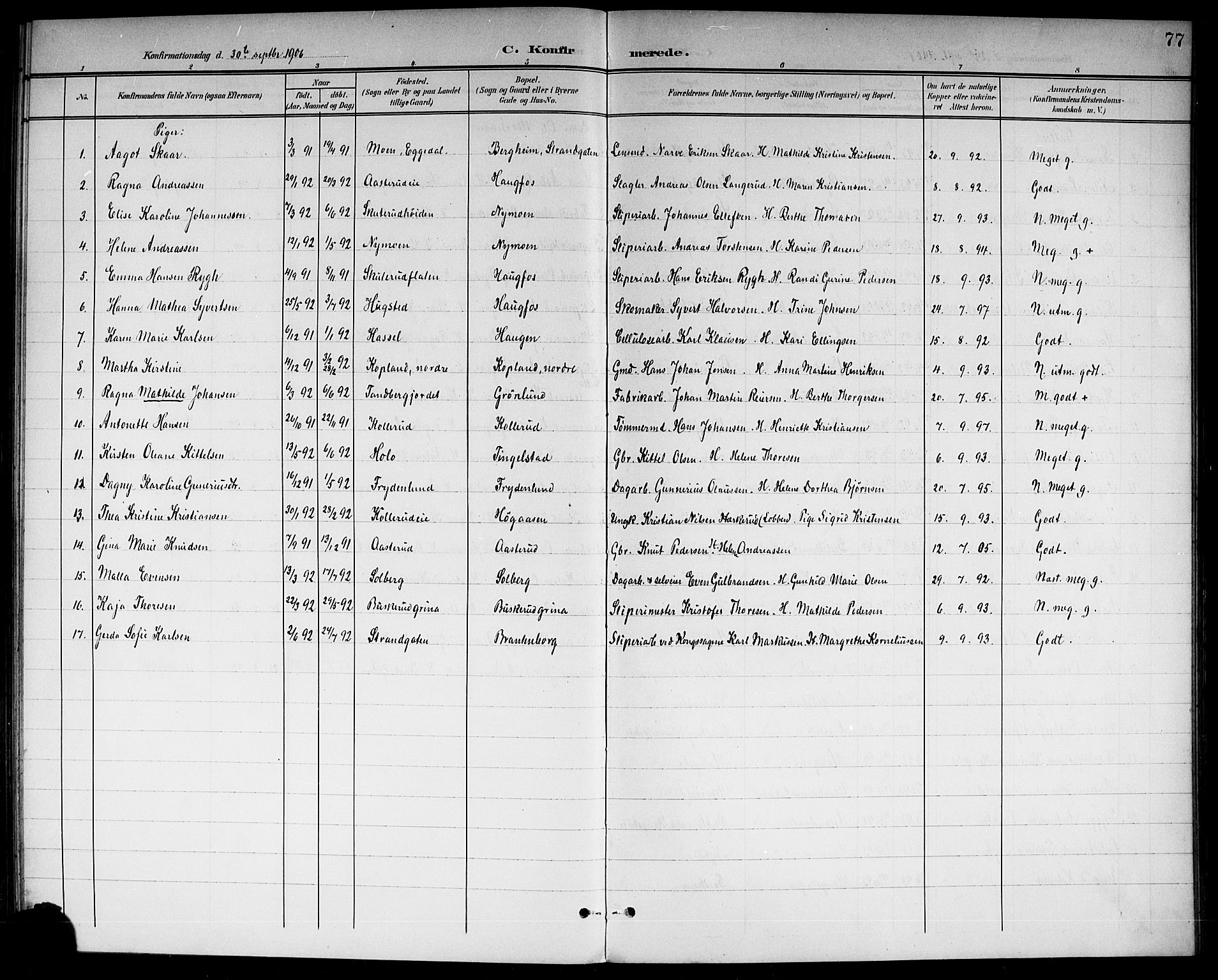 Modum kirkebøker, AV/SAKO-A-234/G/Gc/L0001: Parish register (copy) no. III 1, 1901-1919, p. 77