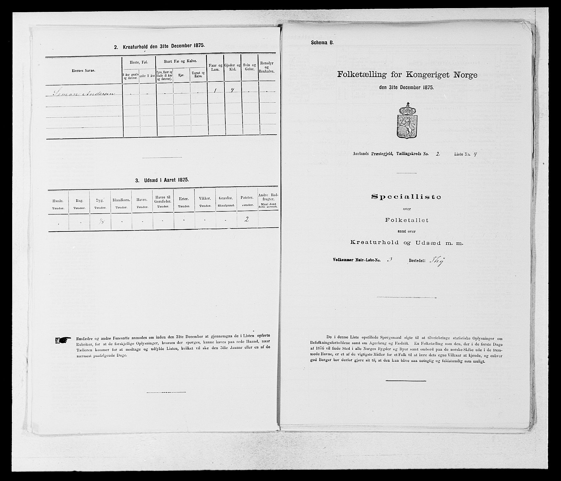 SAB, 1875 census for 1421P Aurland, 1875, p. 123