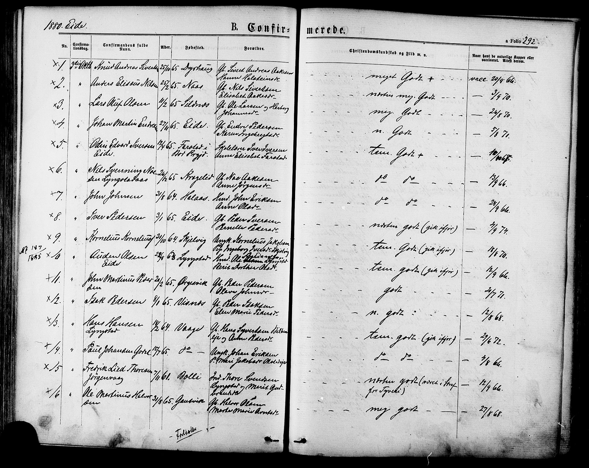 Ministerialprotokoller, klokkerbøker og fødselsregistre - Møre og Romsdal, SAT/A-1454/568/L0806: Parish register (official) no. 568A12 /4, 1878-1884, p. 292