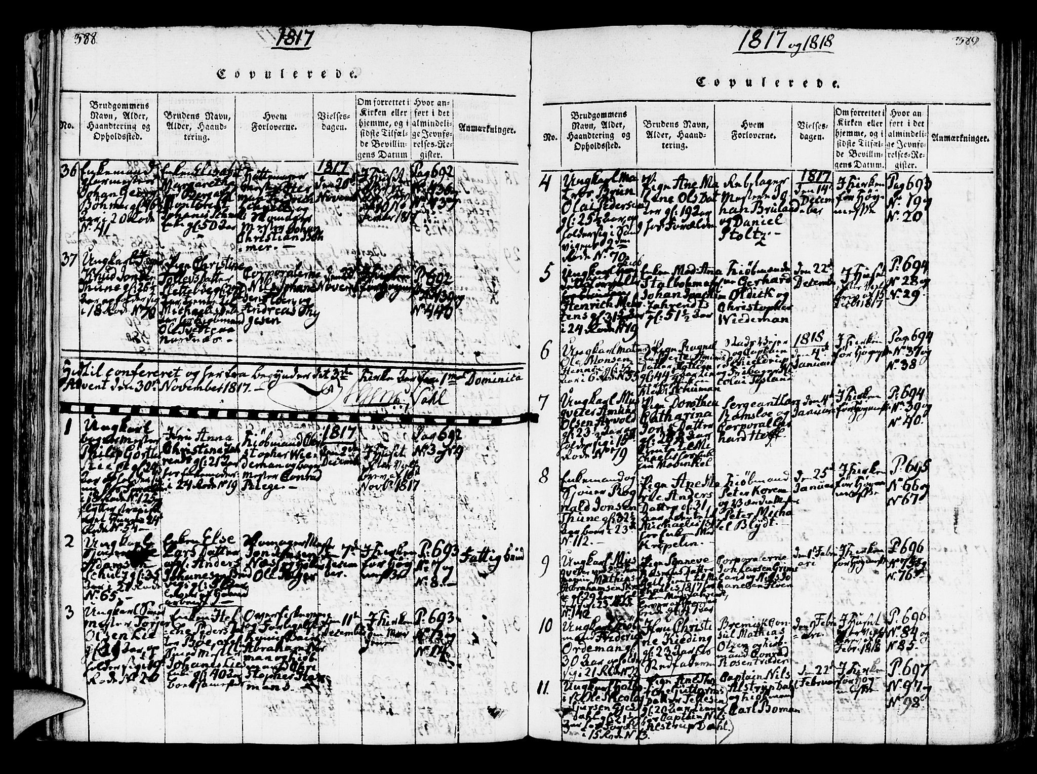 Korskirken sokneprestembete, SAB/A-76101/H/Hab: Parish register (copy) no. A 1b, 1815-1821, p. 388-389