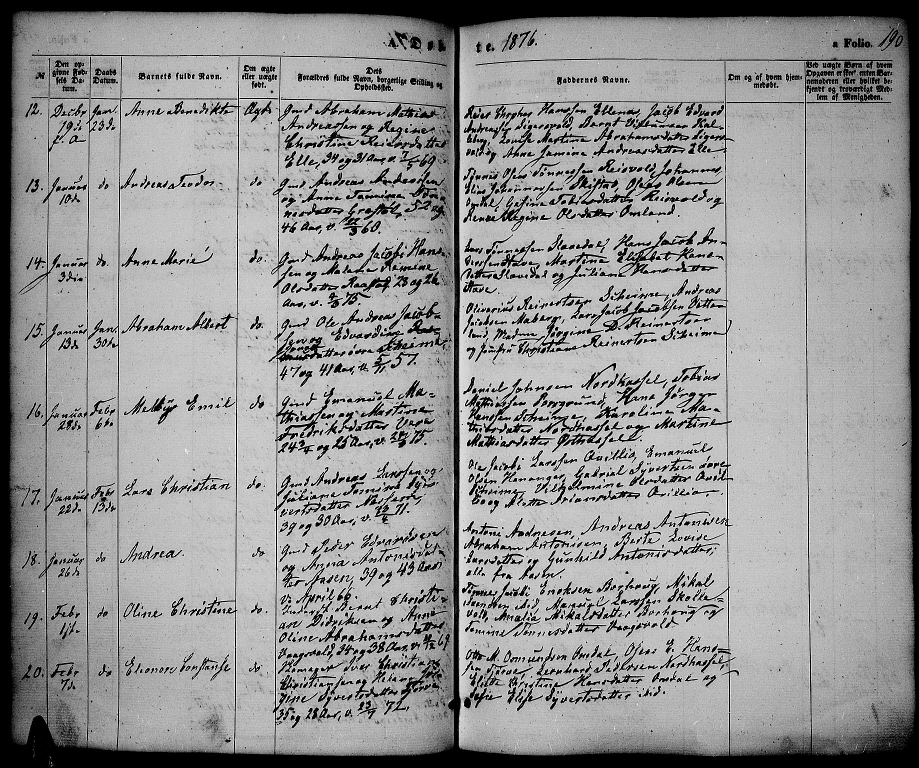 Lista sokneprestkontor, AV/SAK-1111-0027/F/Fb/L0003: Parish register (copy) no. B 3, 1862-1877, p. 190