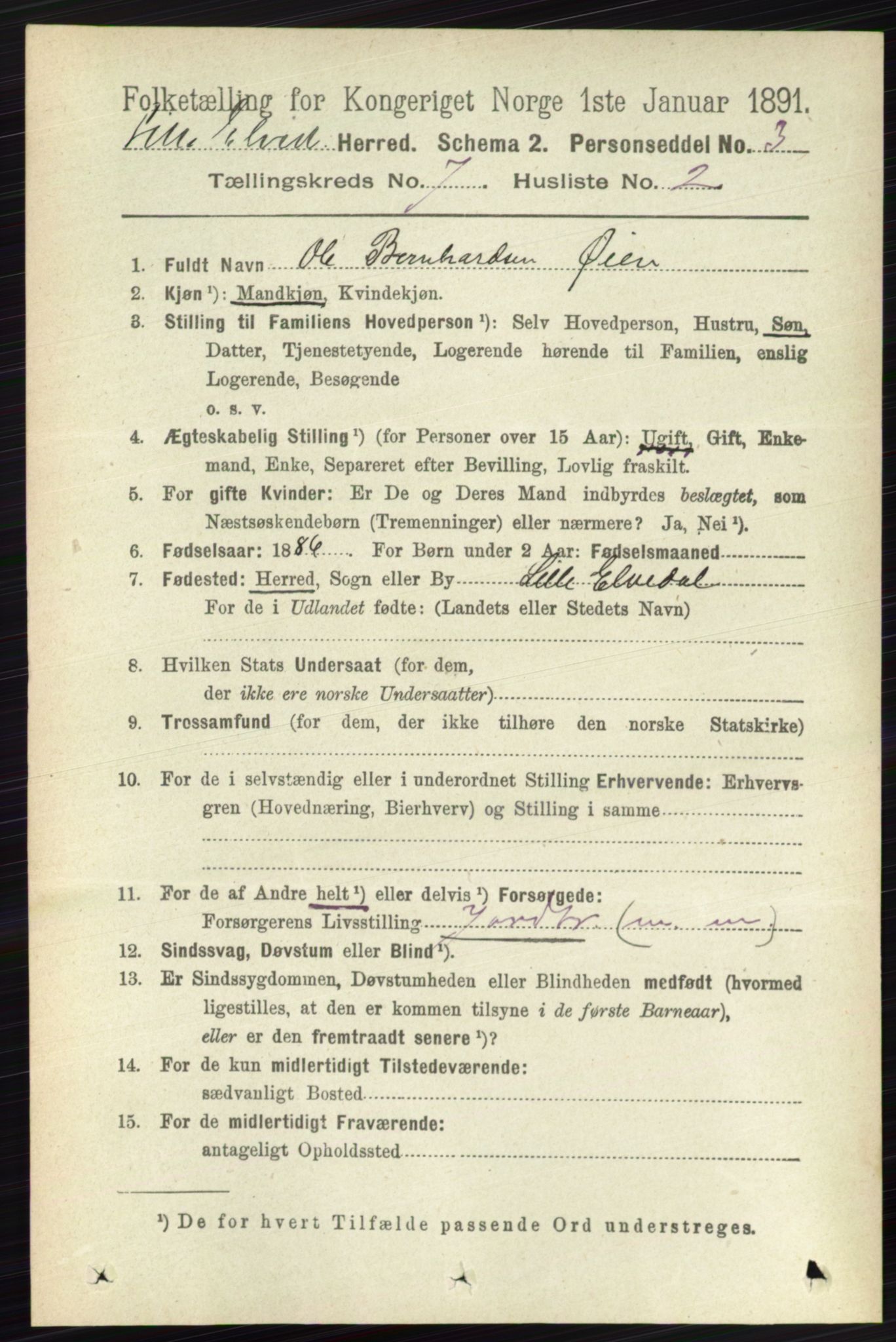 RA, 1891 census for 0438 Lille Elvedalen, 1891, p. 2279