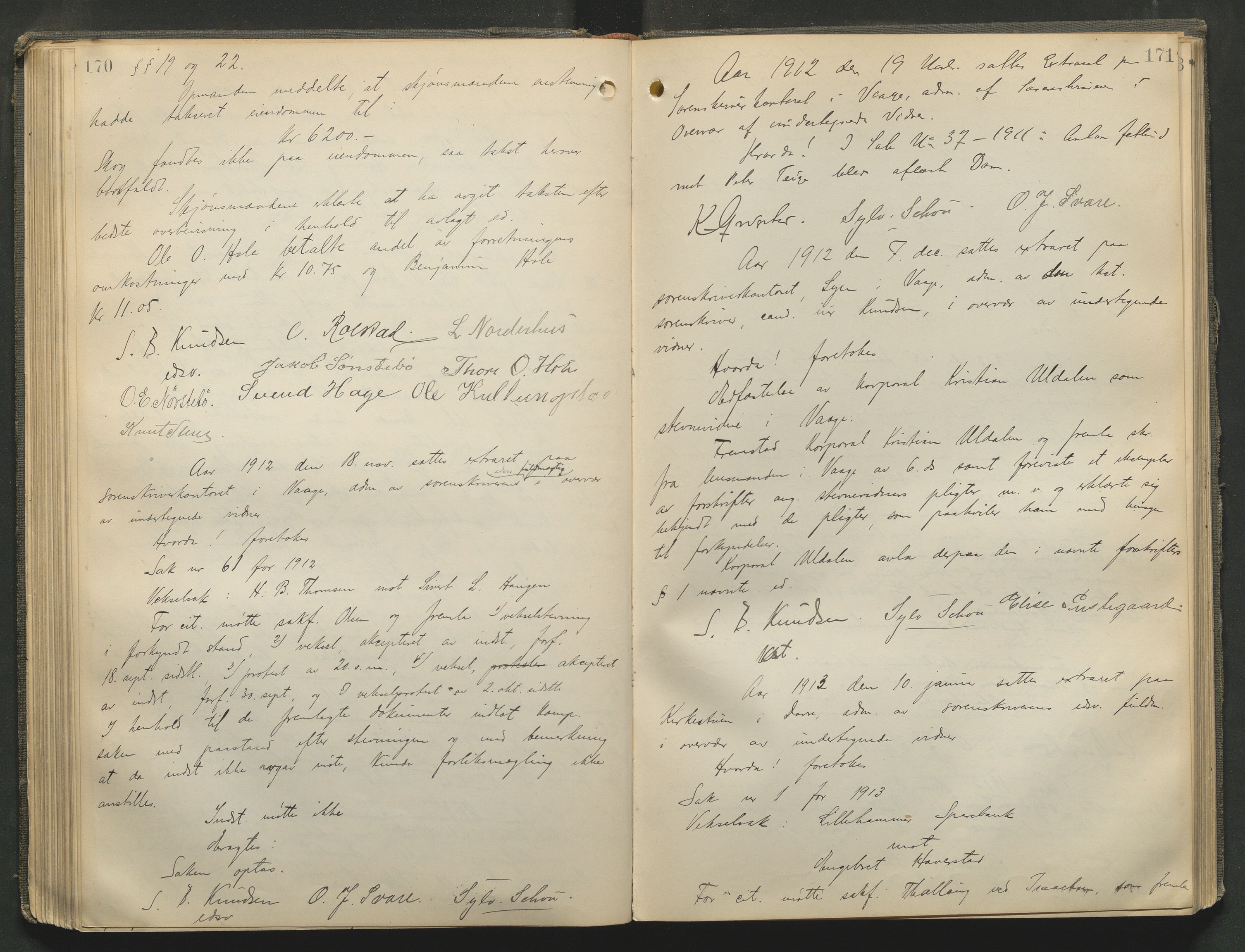 Nord-Gudbrandsdal tingrett, AV/SAH-TING-002/G/Gc/Gcb/L0009: Ekstrarettsprotokoll for åstedssaker, 1910-1913, p. 170-171