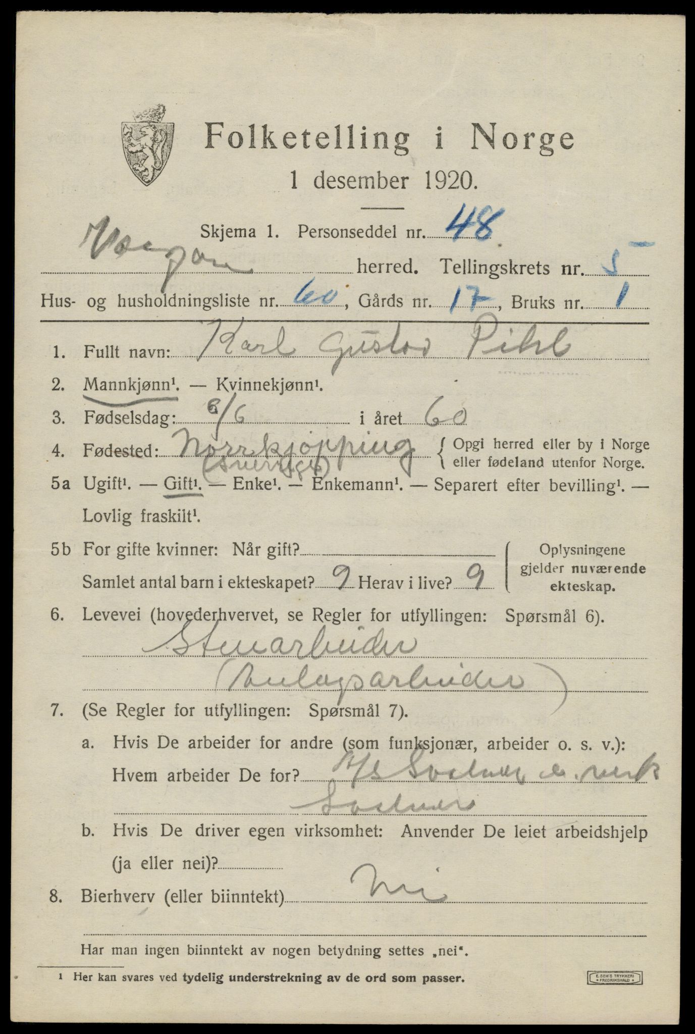 SAT, 1920 census for Vågan, 1920, p. 6135