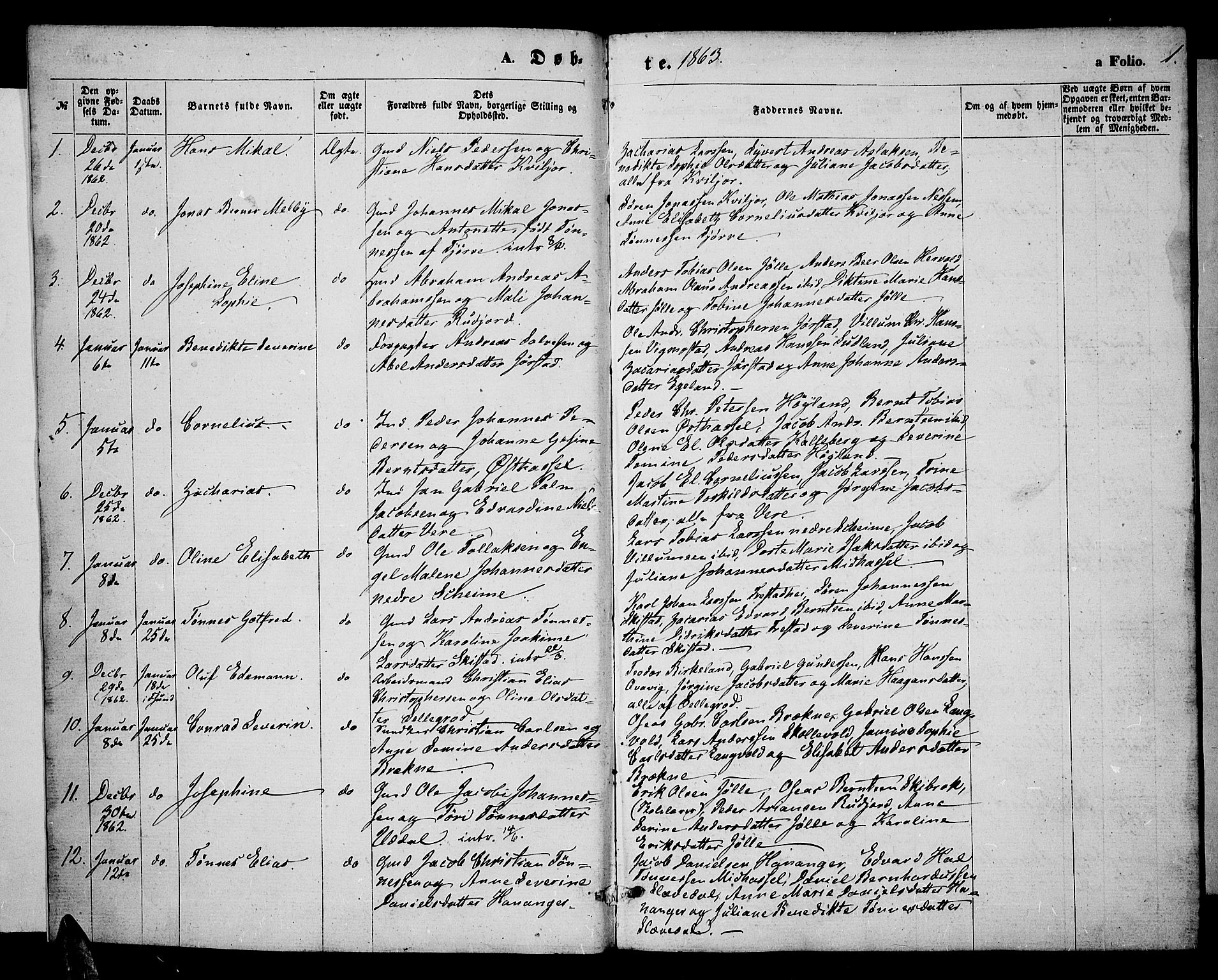 Lista sokneprestkontor, AV/SAK-1111-0027/F/Fb/L0003: Parish register (copy) no. B 3, 1862-1877, p. 1