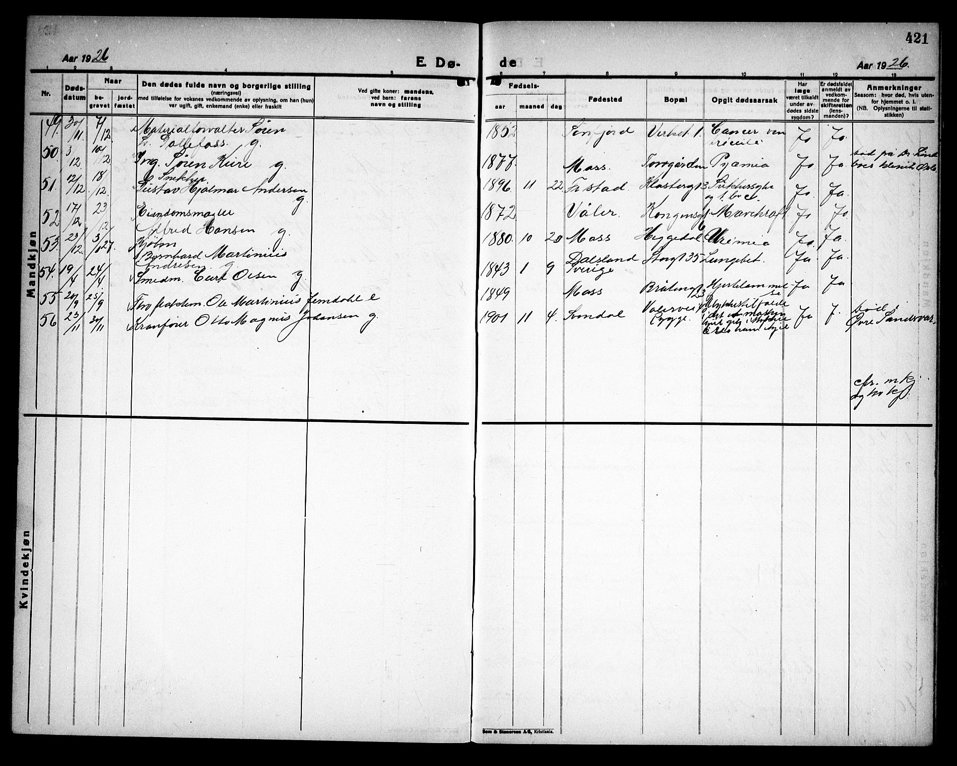 Moss prestekontor Kirkebøker, AV/SAO-A-2003/G/Ga/L0009: Parish register (copy) no. I 9, 1924-1937, p. 421
