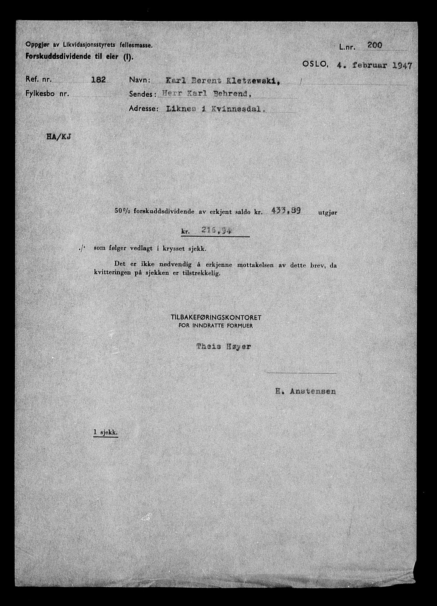 Justisdepartementet, Tilbakeføringskontoret for inndratte formuer, AV/RA-S-1564/H/Hc/Hcd/L1001: --, 1945-1947, p. 551