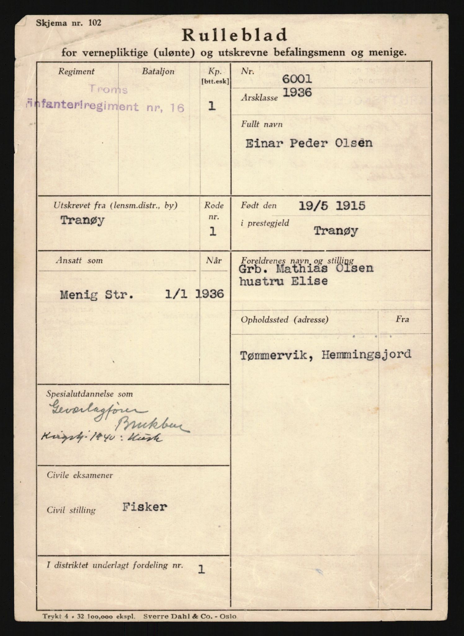 Forsvaret, Troms infanteriregiment nr. 16, AV/RA-RAFA-3146/P/Pa/L0020: Rulleblad for regimentets menige mannskaper, årsklasse 1936, 1936, p. 1013