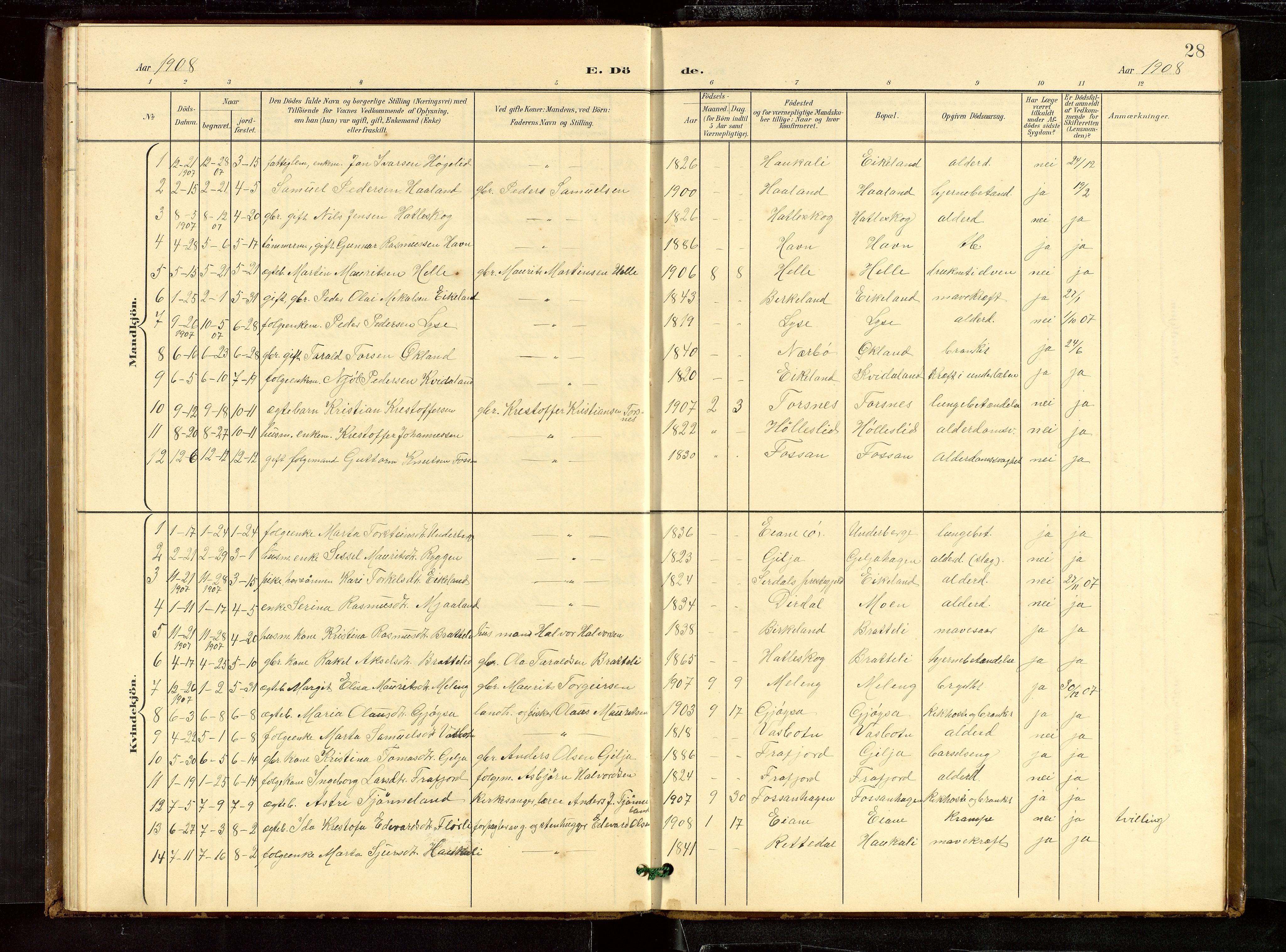 Høgsfjord sokneprestkontor, SAST/A-101624/H/Ha/Hab/L0010: Parish register (copy) no. B 10, 1900-1922, p. 28