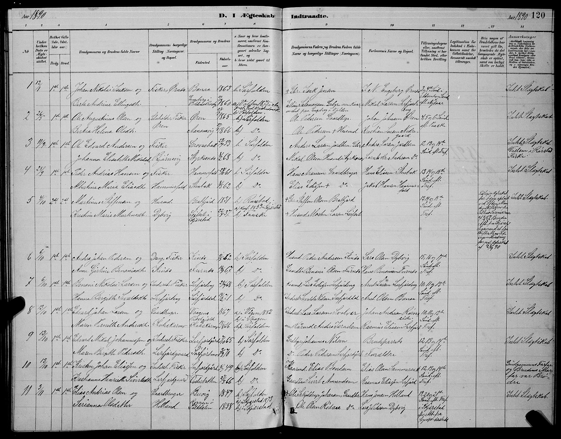 Ministerialprotokoller, klokkerbøker og fødselsregistre - Nordland, AV/SAT-A-1459/854/L0785: Parish register (copy) no. 854C01, 1883-1891, p. 120