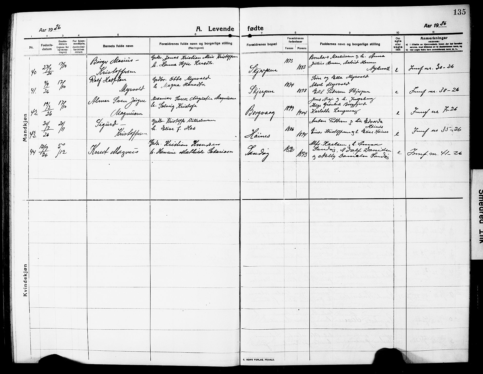 Ministerialprotokoller, klokkerbøker og fødselsregistre - Nordland, SAT/A-1459/880/L1142: Parish register (copy) no. 880C04, 1913-1930, p. 135
