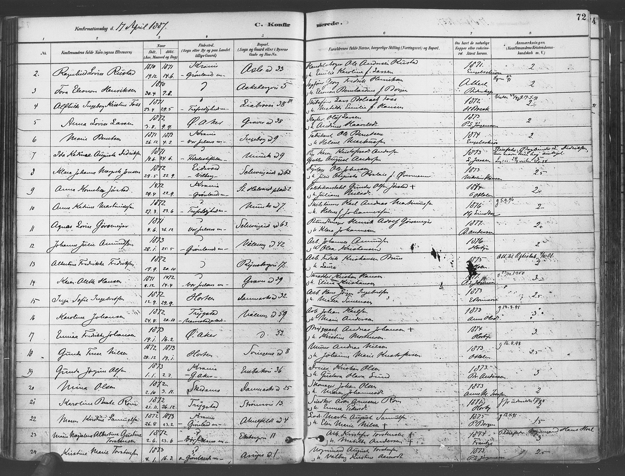 Gamlebyen prestekontor Kirkebøker, AV/SAO-A-10884/F/Fa/L0006: Parish register (official) no. 6, 1881-1890, p. 72