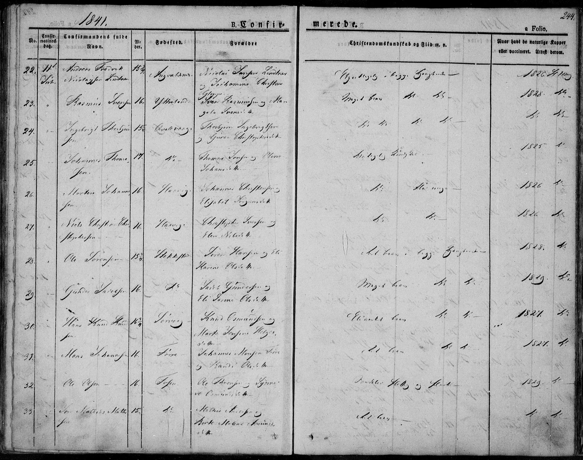 Avaldsnes sokneprestkontor, AV/SAST-A -101851/H/Ha/Haa/L0005: Parish register (official) no. A 5.1, 1825-1841, p. 244