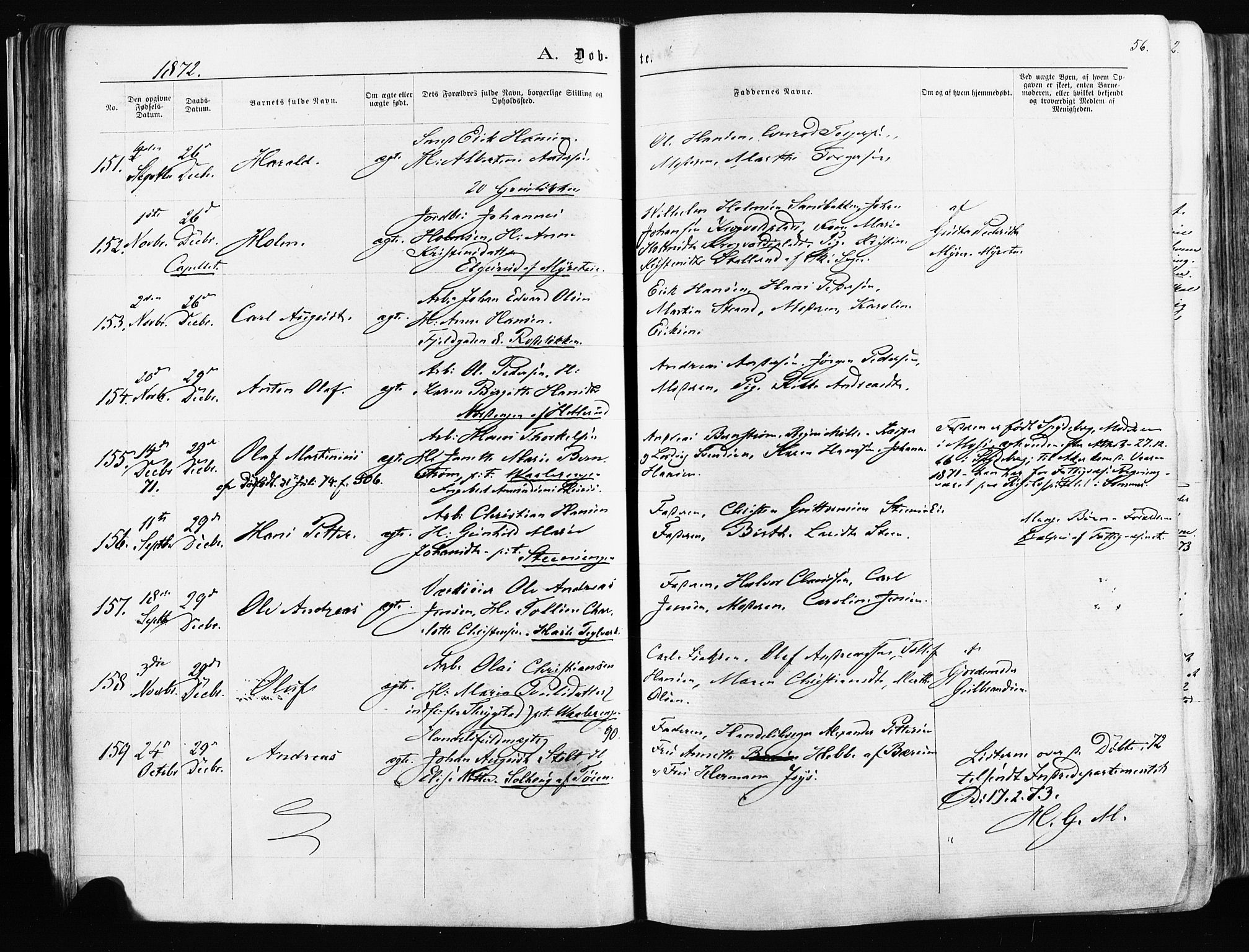 Østre Aker prestekontor Kirkebøker, AV/SAO-A-10840/F/Fa/L0003: Parish register (official) no. I 3, 1869-1875, p. 56
