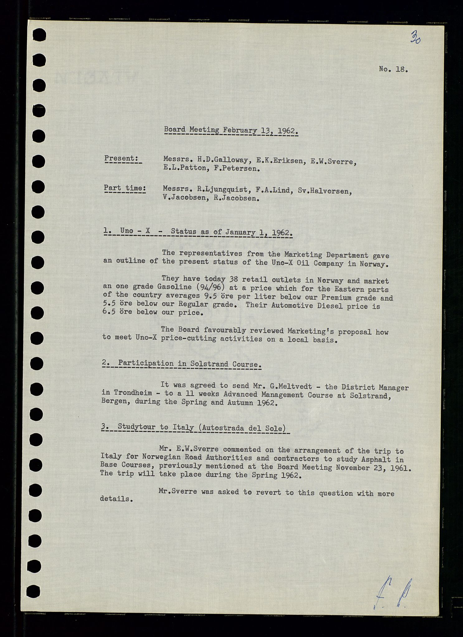 Pa 0982 - Esso Norge A/S, AV/SAST-A-100448/A/Aa/L0001/0003: Den administrerende direksjon Board minutes (styrereferater) / Den administrerende direksjon Board minutes (styrereferater), 1962, p. 30