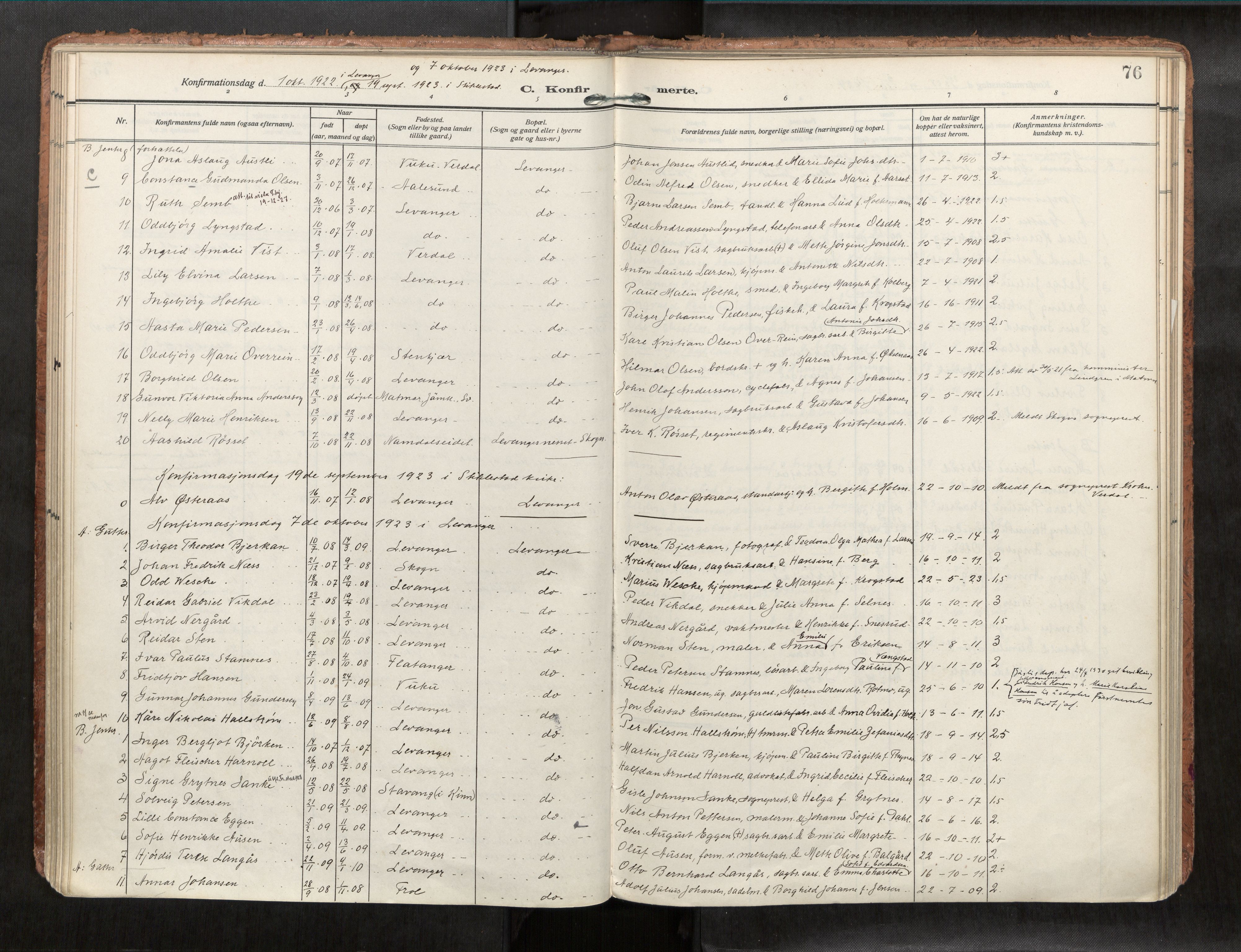 Levanger sokneprestkontor, SAT/A-1301/2/H/Haa/L0001: Parish register (official) no. 1, 1912-1932, p. 76