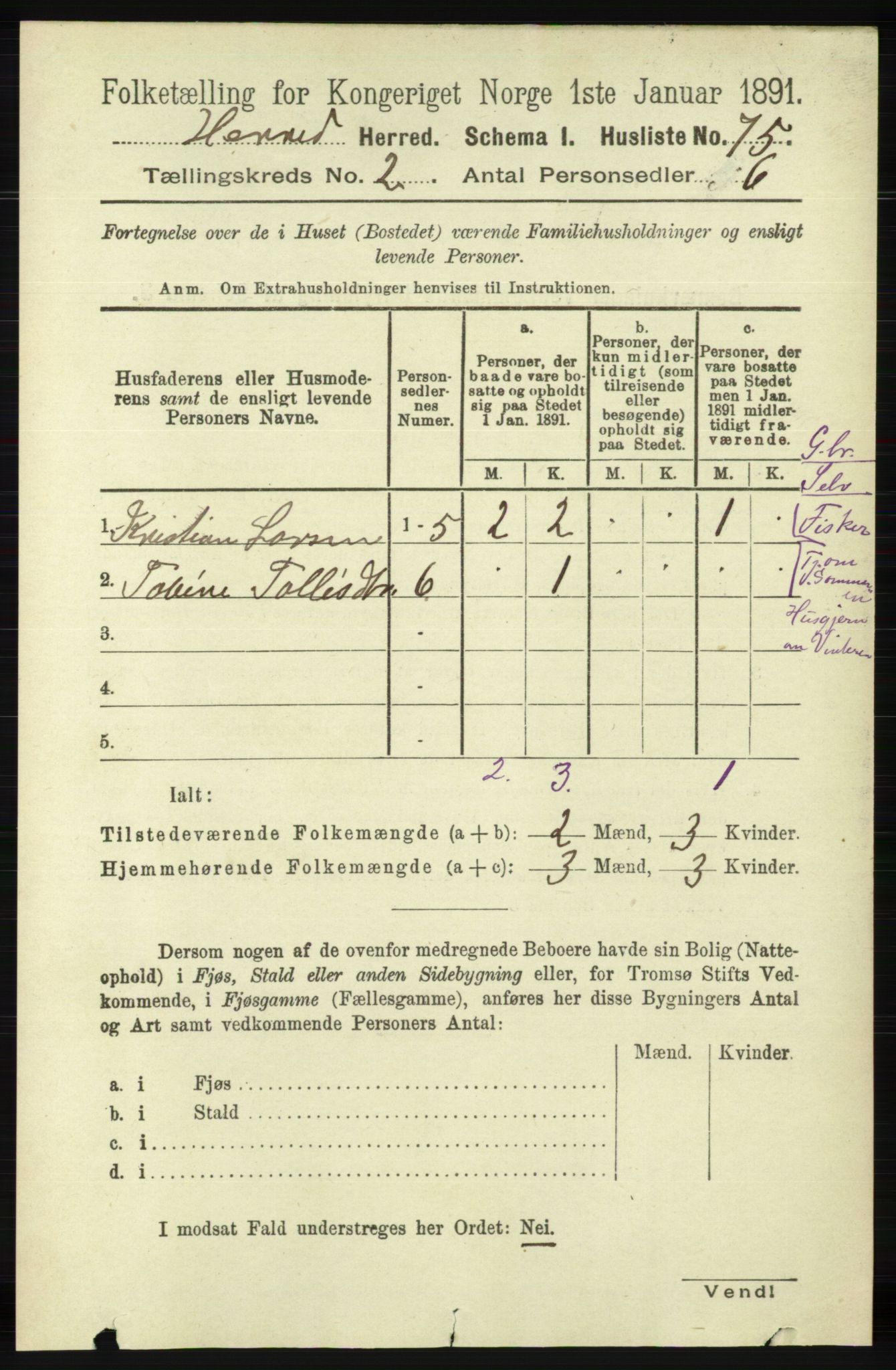 RA, 1891 census for 1039 Herad, 1891, p. 516