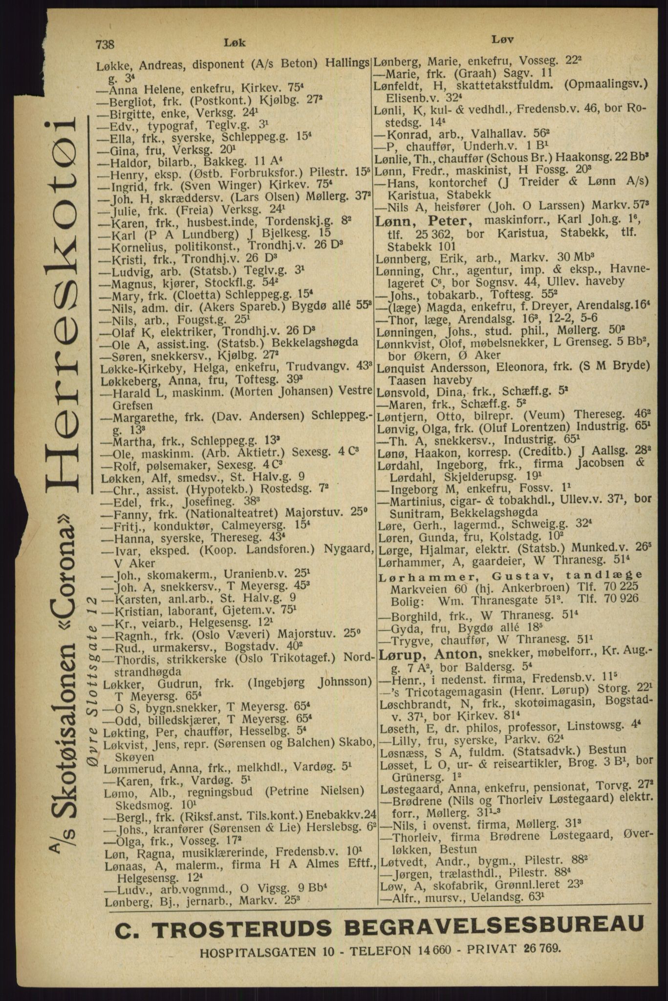 Kristiania/Oslo adressebok, PUBL/-, 1927, p. 738