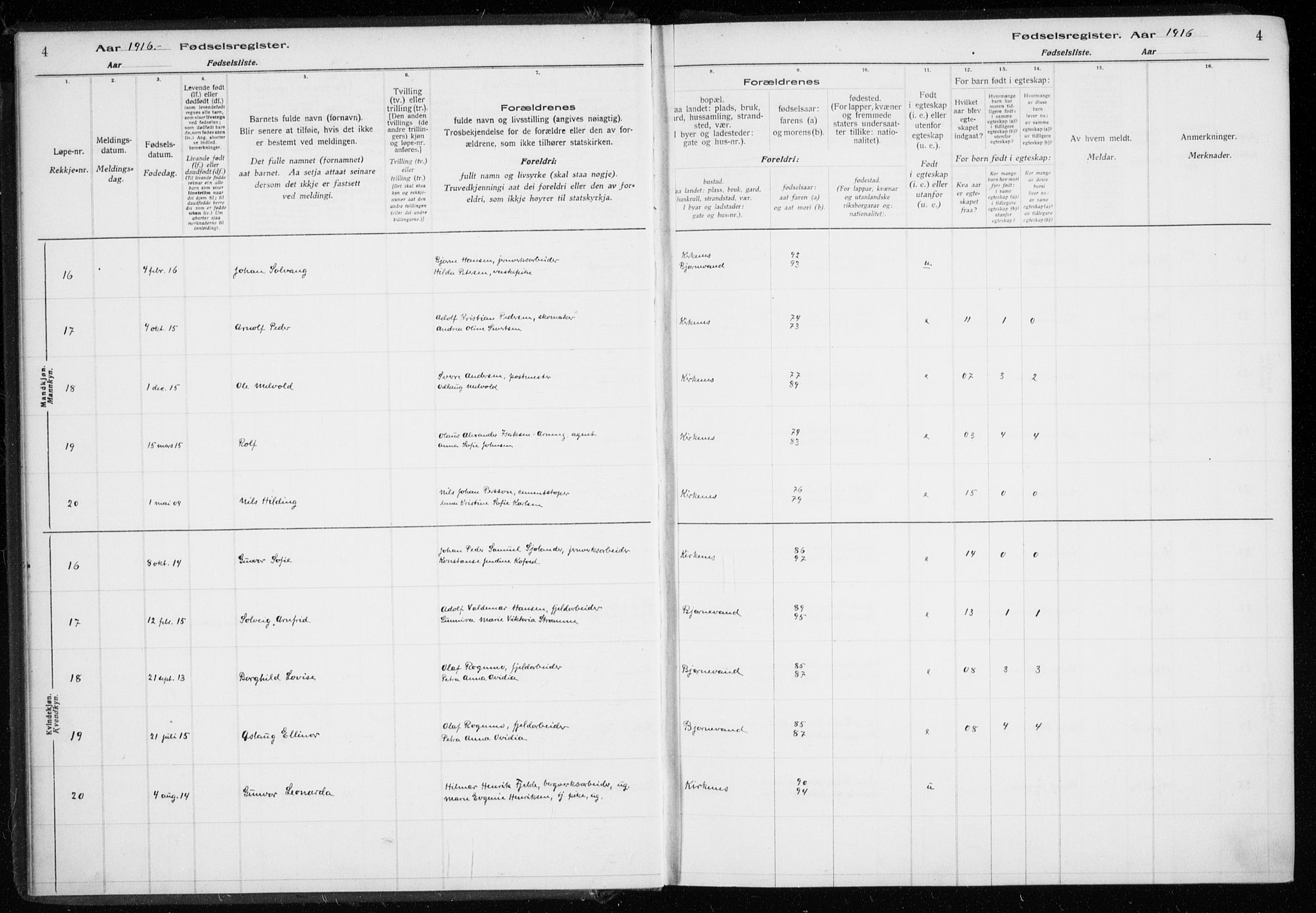 Sør-Varanger sokneprestkontor, AV/SATØ-S-1331/I/Ia/L0016: Birth register no. 16, 1915-1925, p. 4