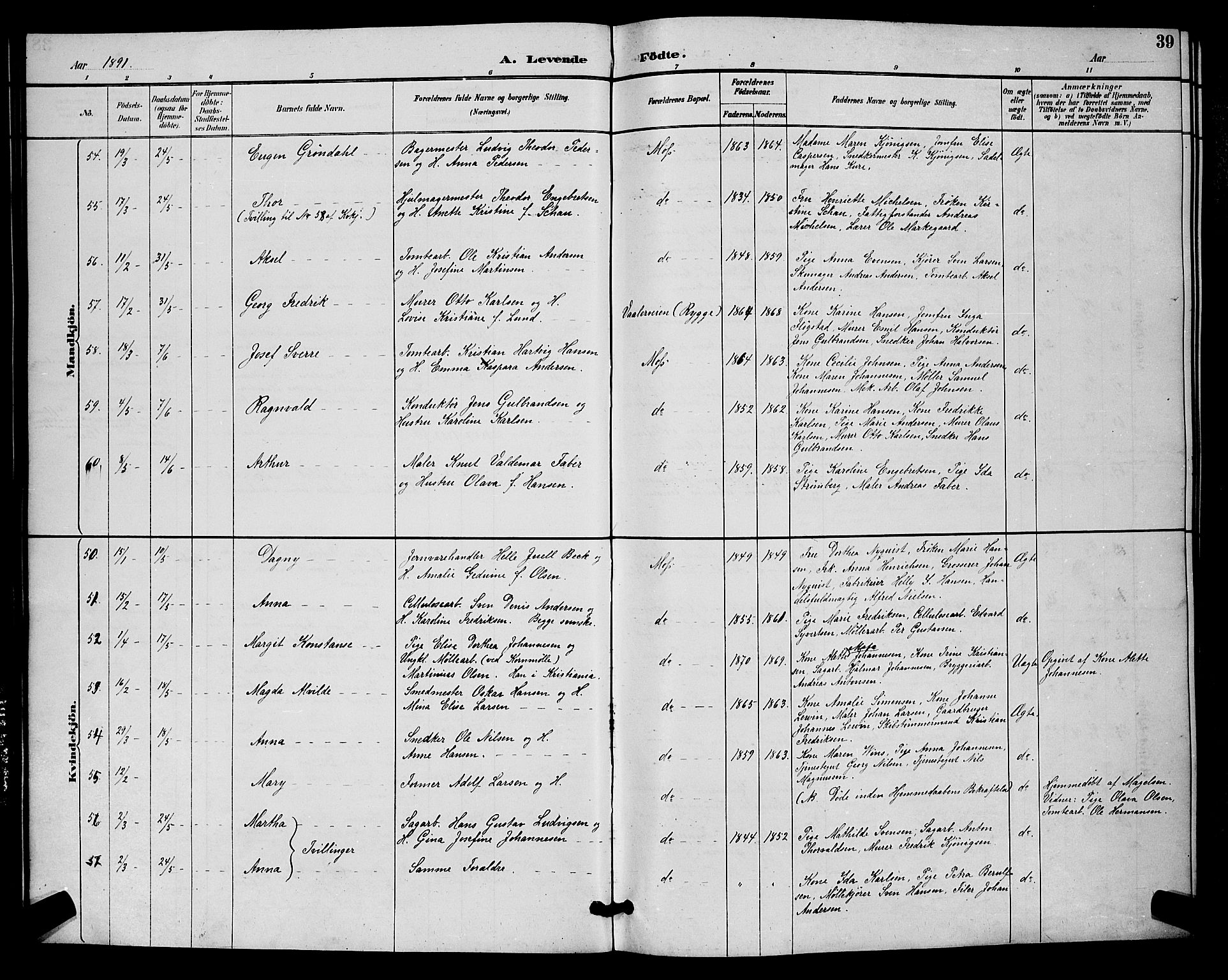 Moss prestekontor Kirkebøker, AV/SAO-A-2003/G/Ga/L0006: Parish register (copy) no. I 6, 1889-1900, p. 39