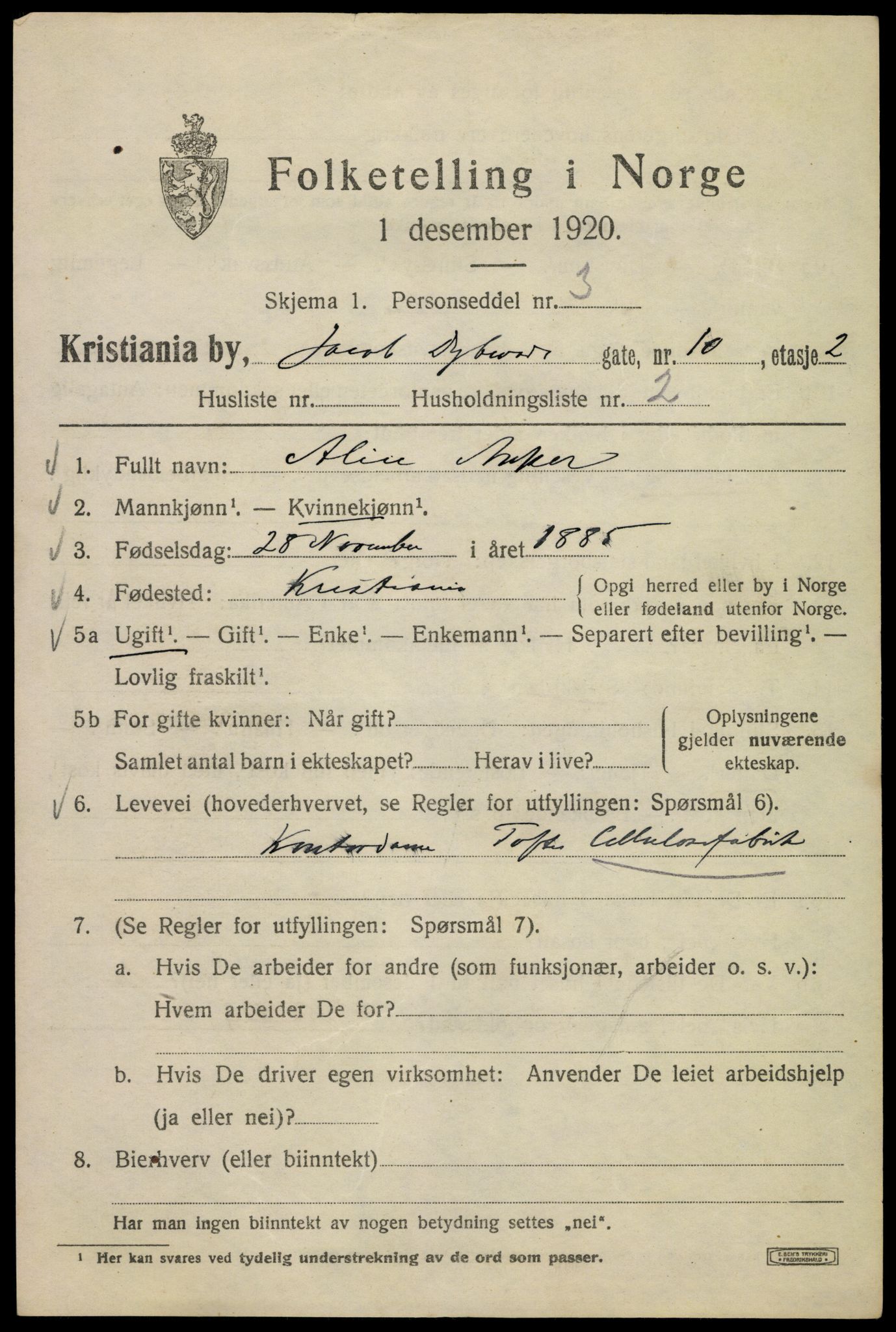 SAO, 1920 census for Kristiania, 1920, p. 204227