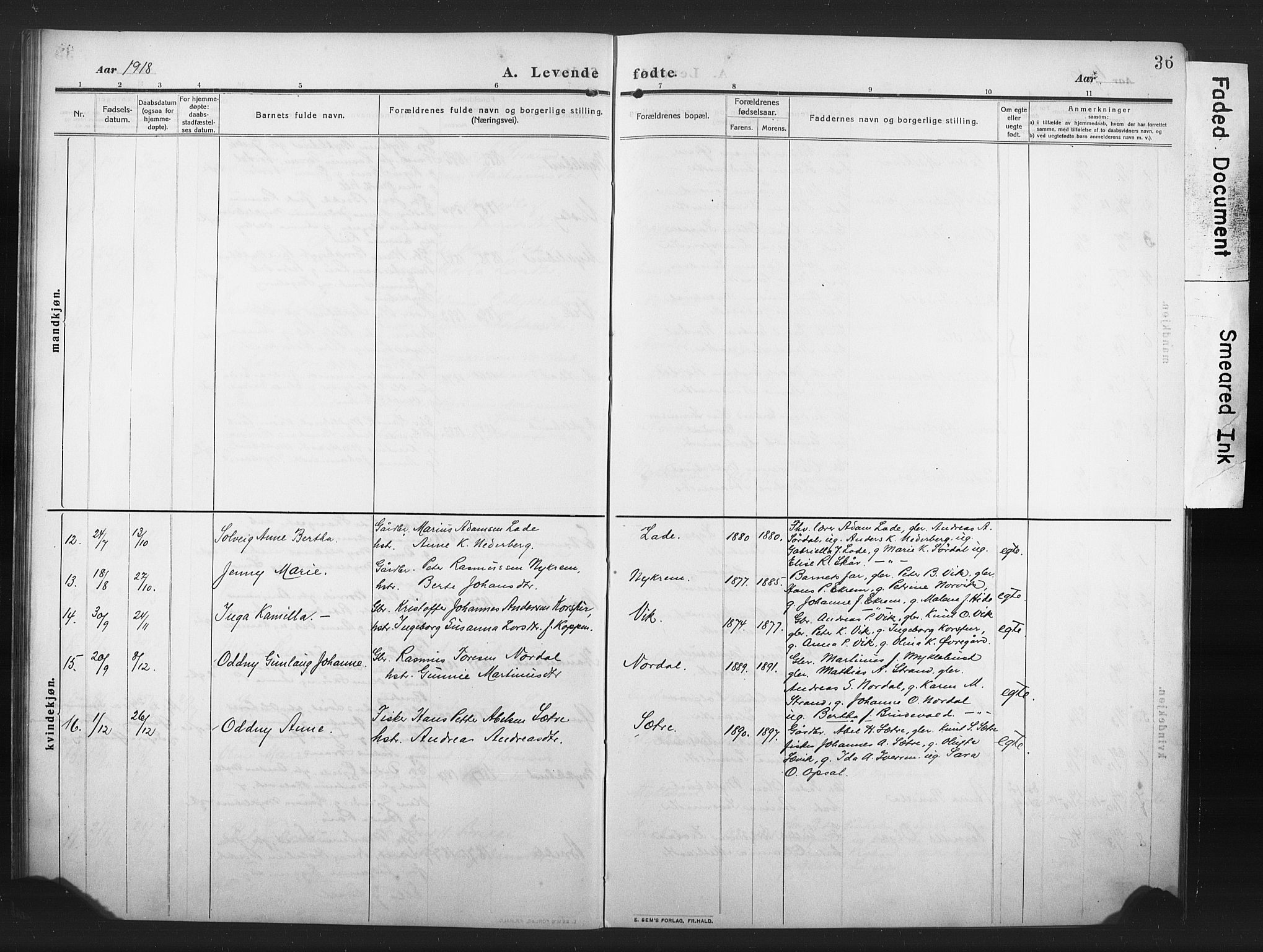 Ministerialprotokoller, klokkerbøker og fødselsregistre - Møre og Romsdal, AV/SAT-A-1454/502/L0028: Parish register (copy) no. 502C02, 1909-1932, p. 36