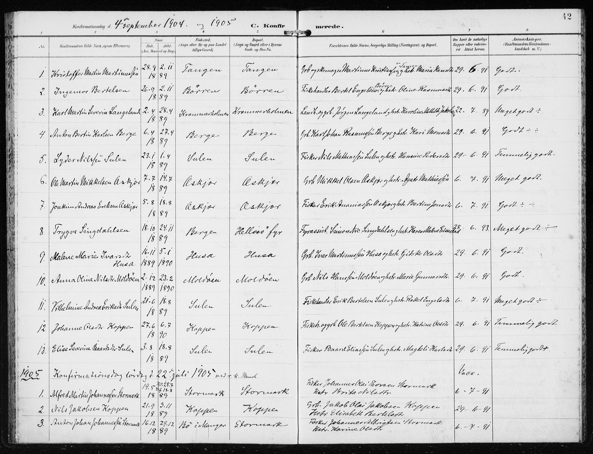 Lindås Sokneprestembete, SAB/A-76701/H/Haa: Parish register (official) no. D  2, 1897-1912, p. 42