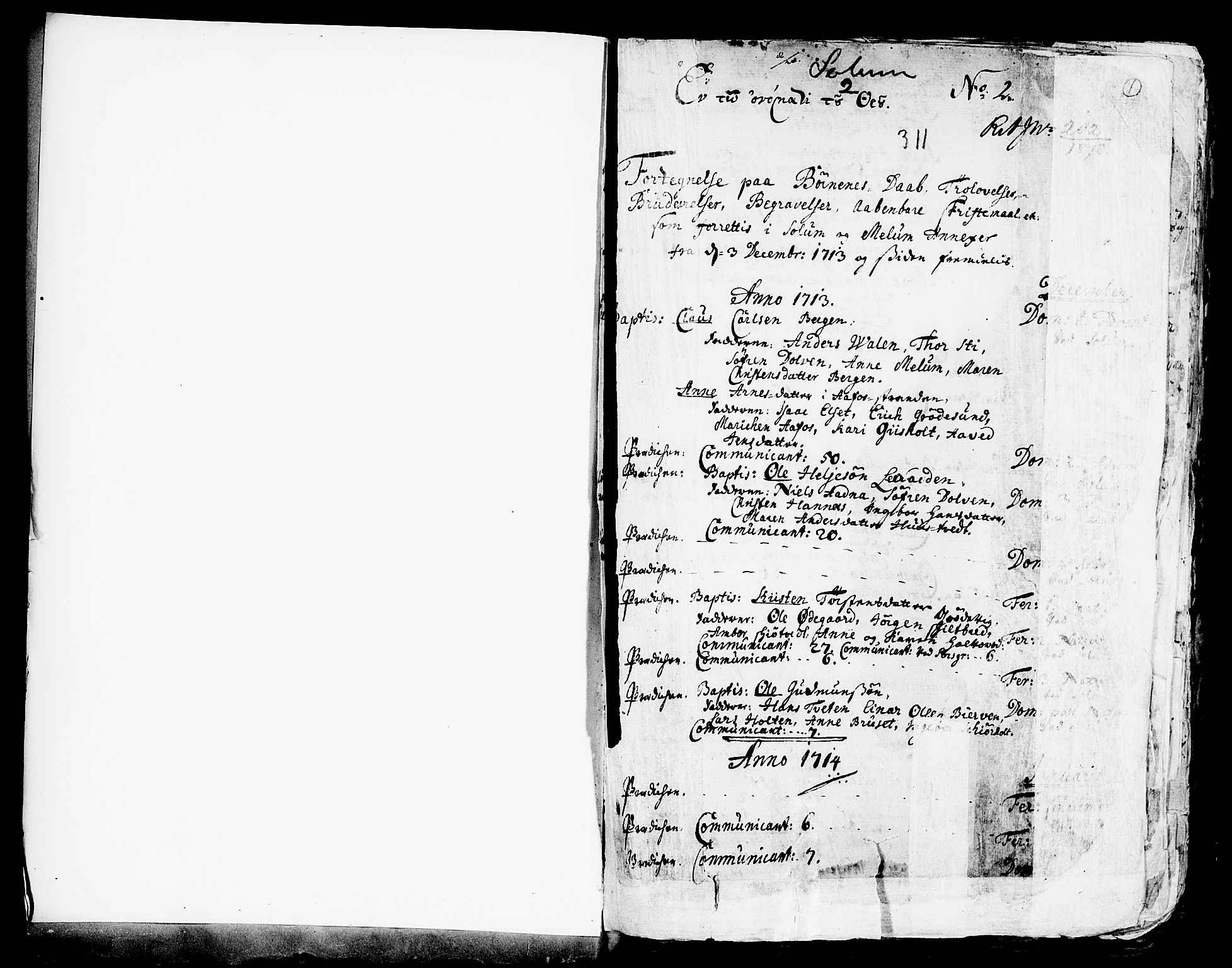 Solum kirkebøker, SAKO/A-306/F/Fa/L0002: Parish register (official) no. I 2, 1713-1761, p. 1