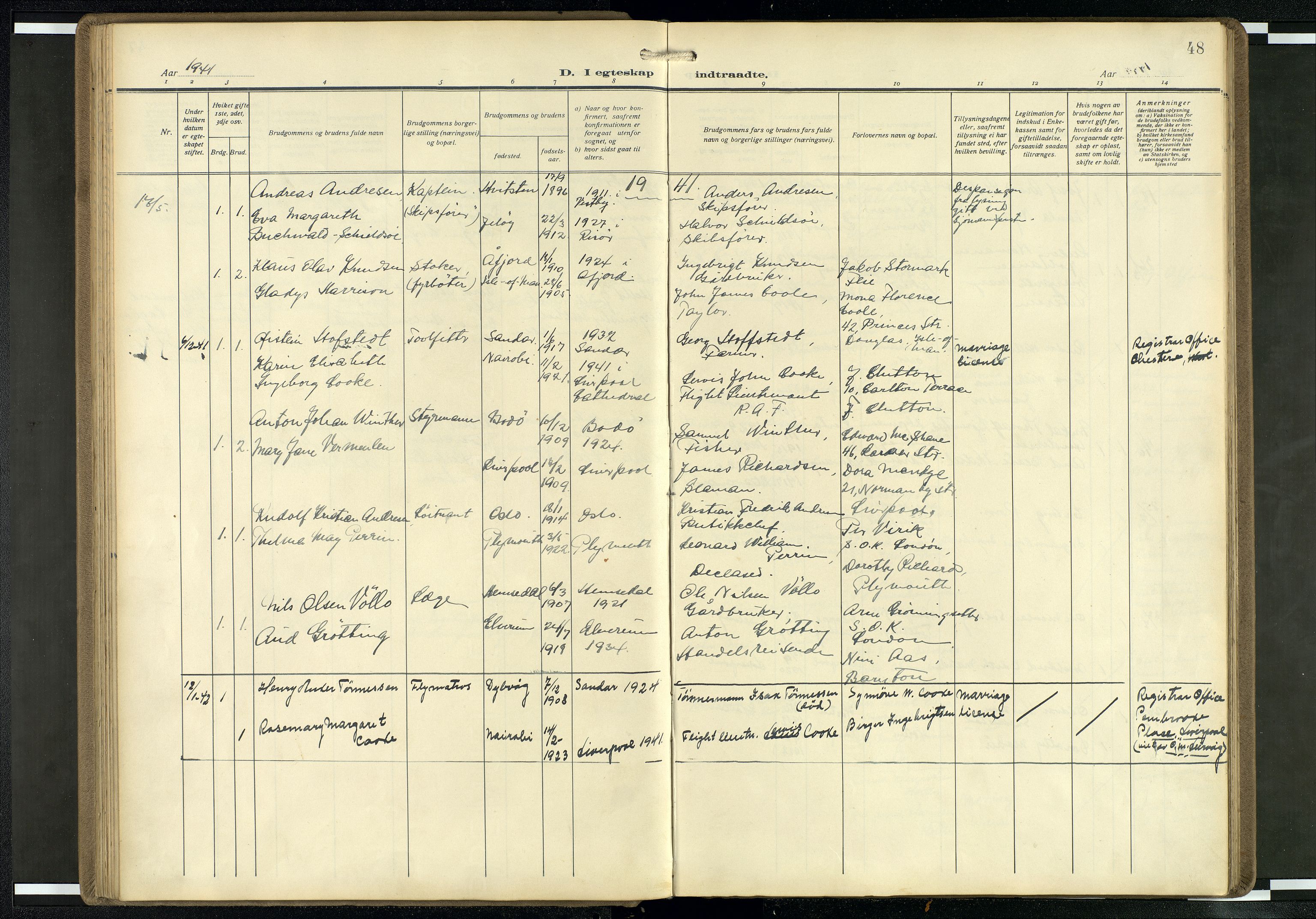 Den norske sjømannsmisjon i utlandet/Mersey-havnene (Liverpool), SAB/SAB/PA-0104/H/Ha/L0001: Parish register (official) no. A 1, 1919-1954, p. 47b-48a