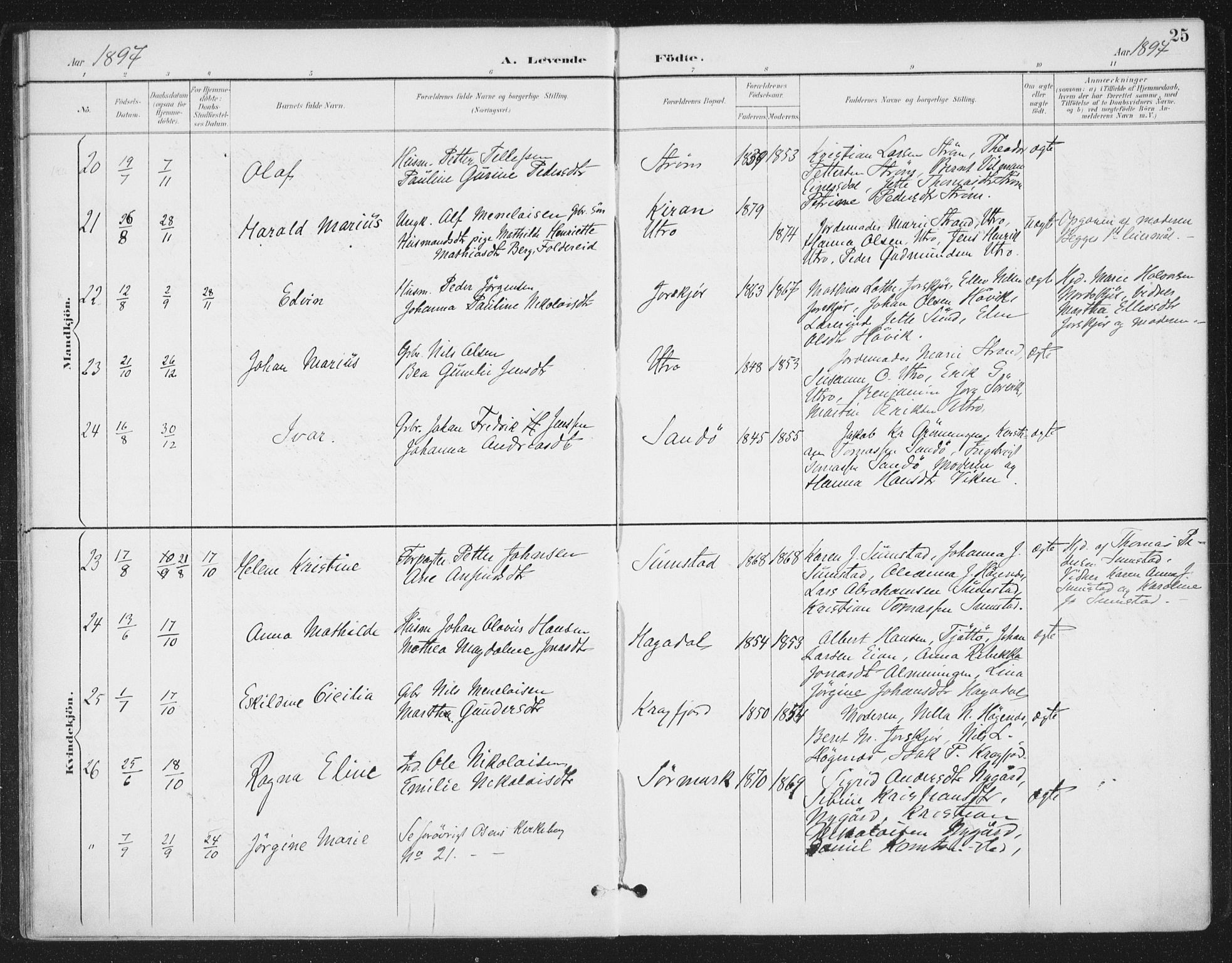 Ministerialprotokoller, klokkerbøker og fødselsregistre - Sør-Trøndelag, SAT/A-1456/657/L0708: Parish register (official) no. 657A09, 1894-1904, p. 25