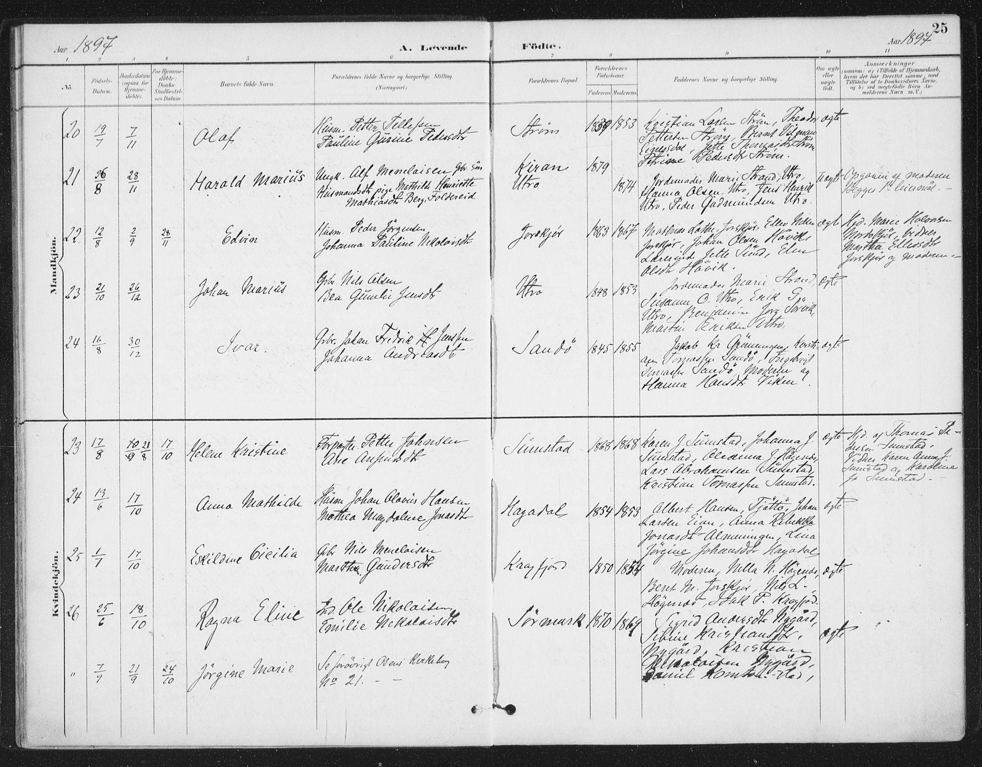 Ministerialprotokoller, klokkerbøker og fødselsregistre - Sør-Trøndelag, AV/SAT-A-1456/657/L0708: Parish register (official) no. 657A09, 1894-1904, p. 25