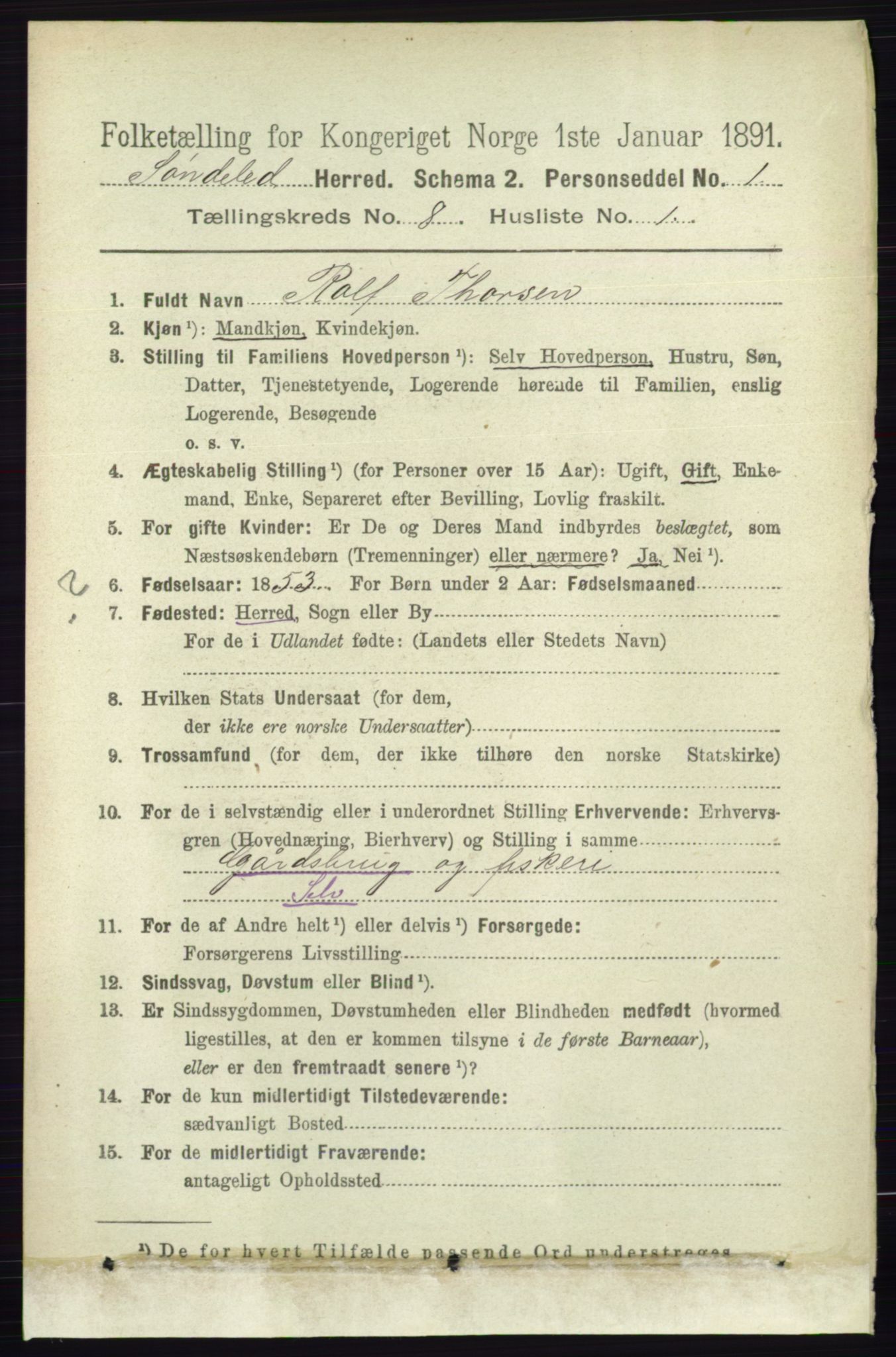 RA, 1891 census for 0913 Søndeled, 1891, p. 2571