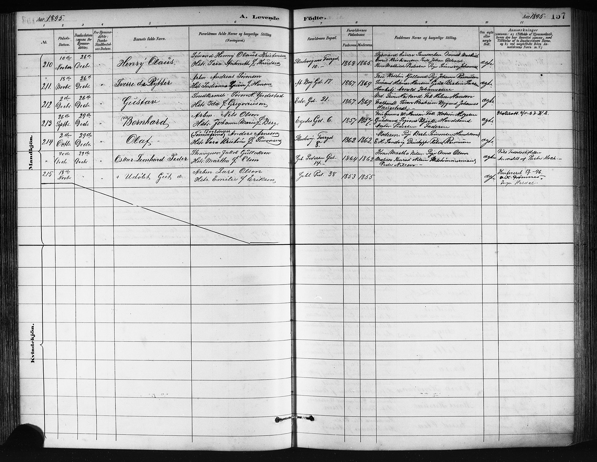 Sandviken Sokneprestembete, SAB/A-77601/H/Hb/L0002: Parish register (copy) no. A 3, 1888-1902, p. 157